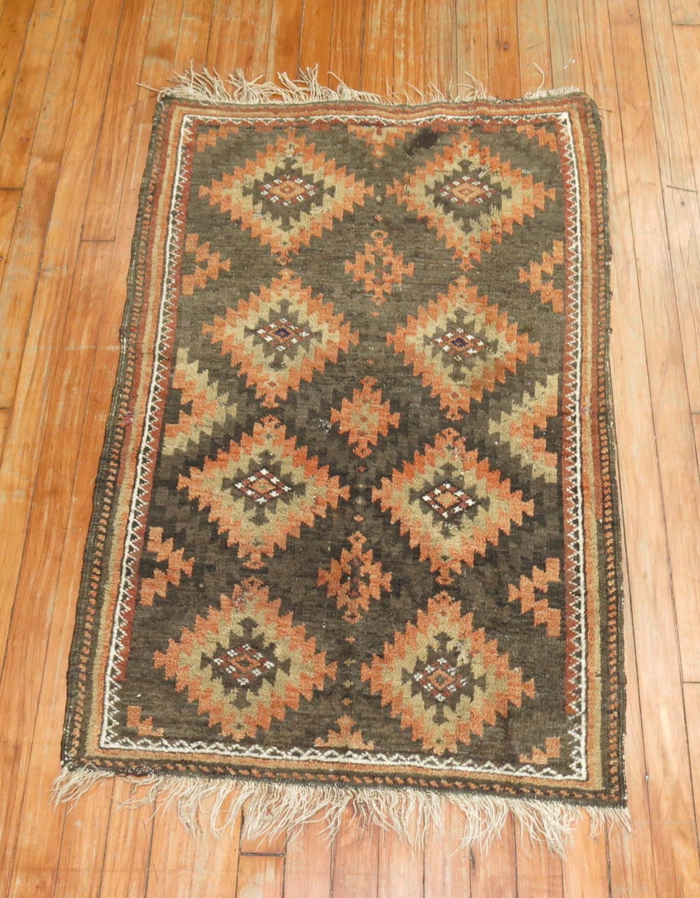 20th Century Tribal Brown Orange Color Persian Balouch Rug For Sale