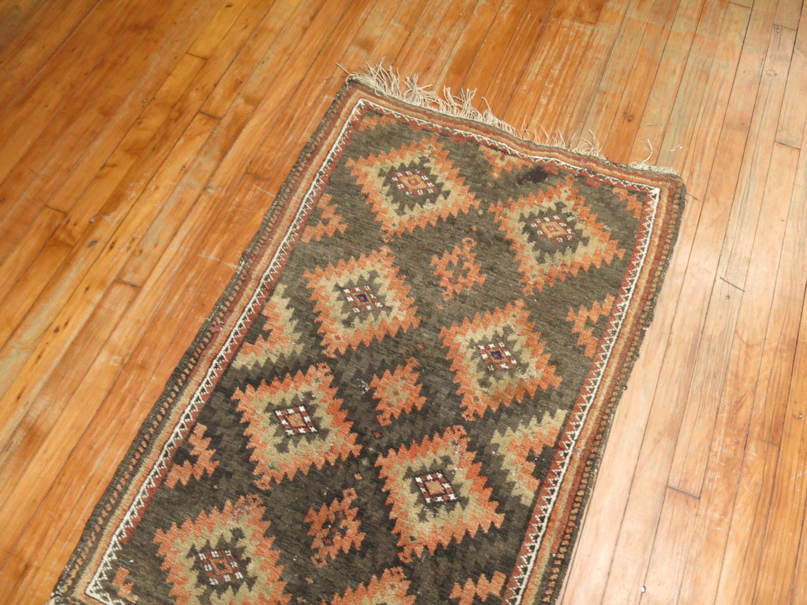 Wool Tribal Brown Orange Color Persian Balouch Rug For Sale