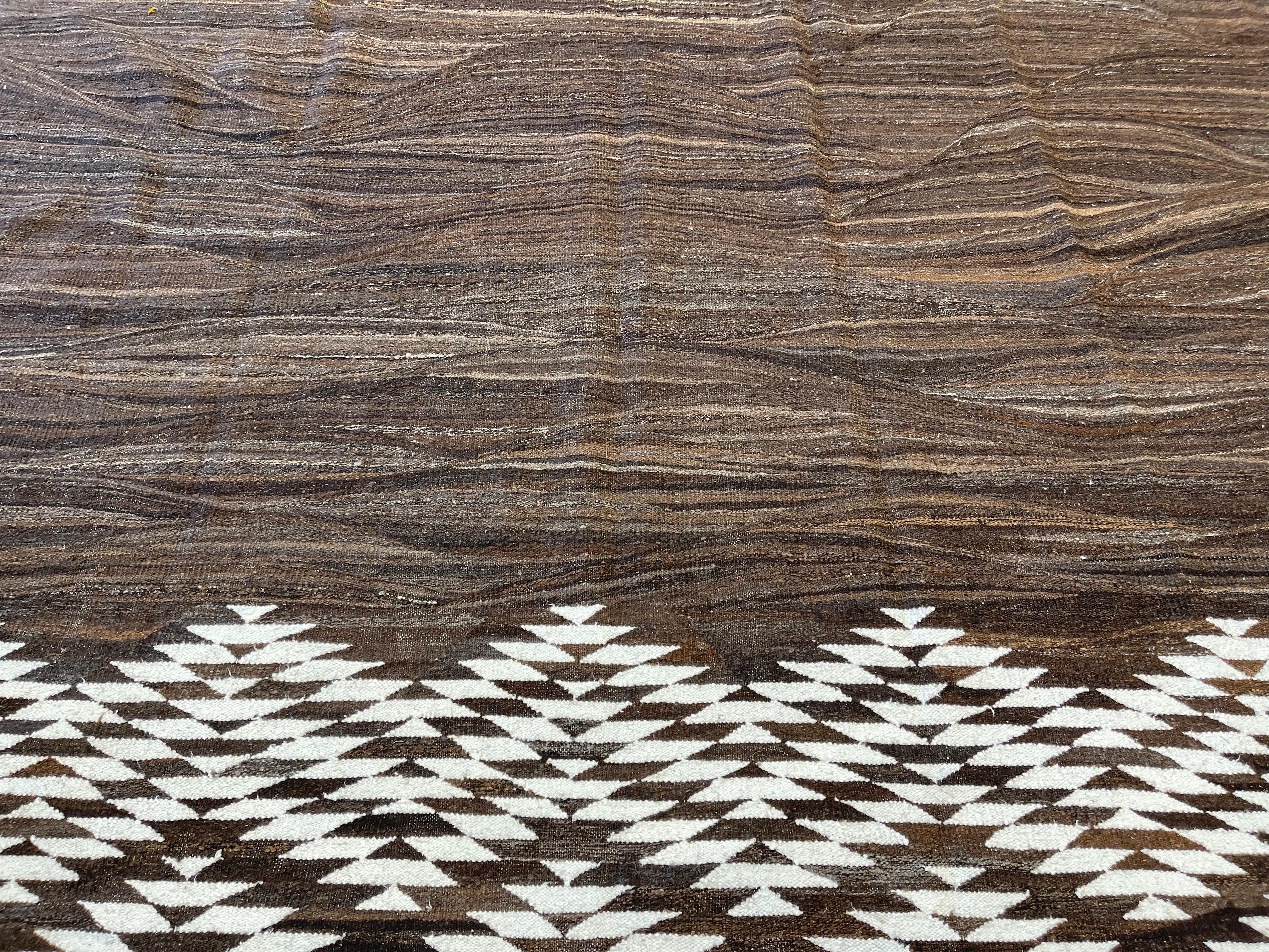Hand-Knotted Tribal Brown Turkish Kilim  For Sale