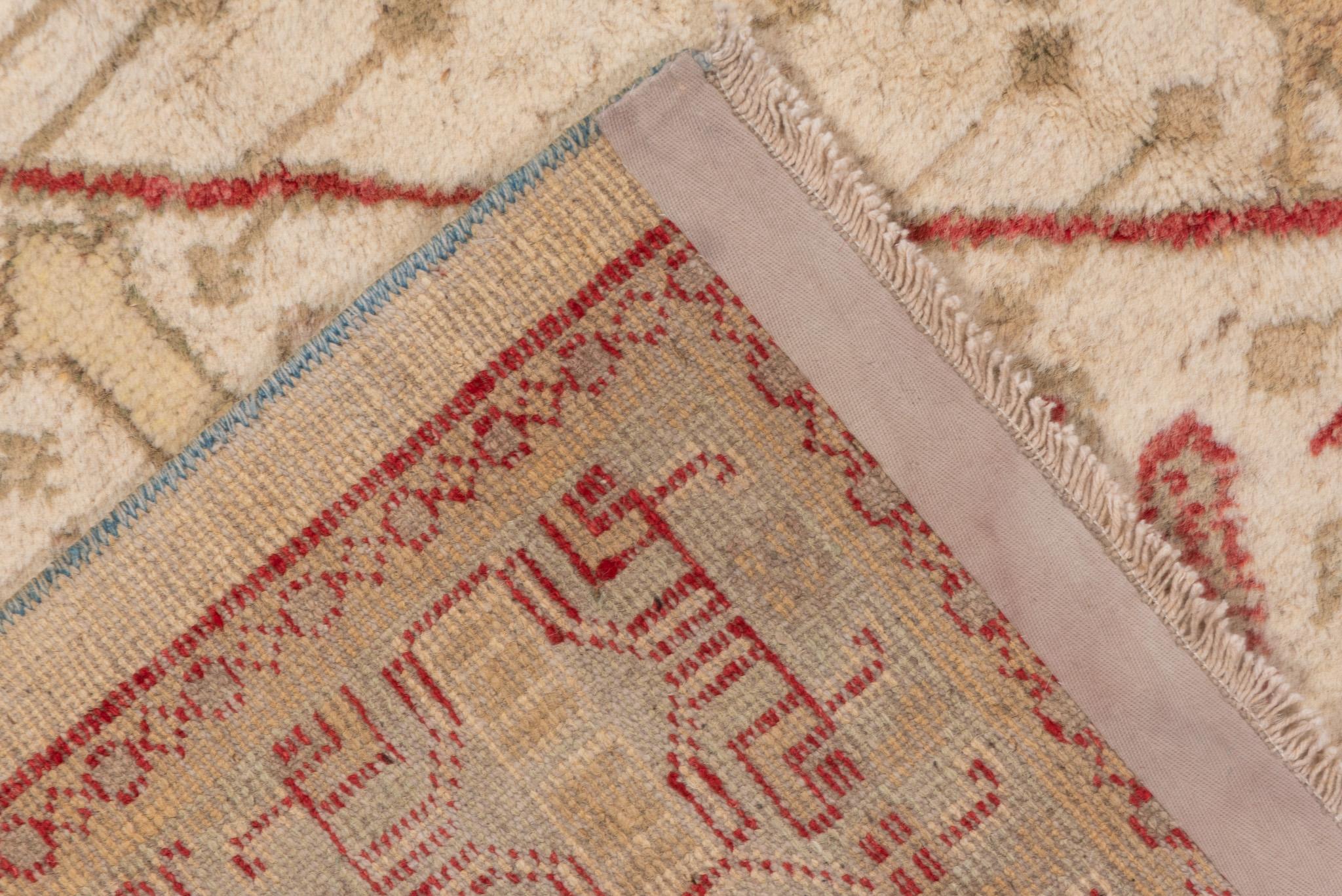 Turkish Tribal Camel Oushak with Red Geometry For Sale
