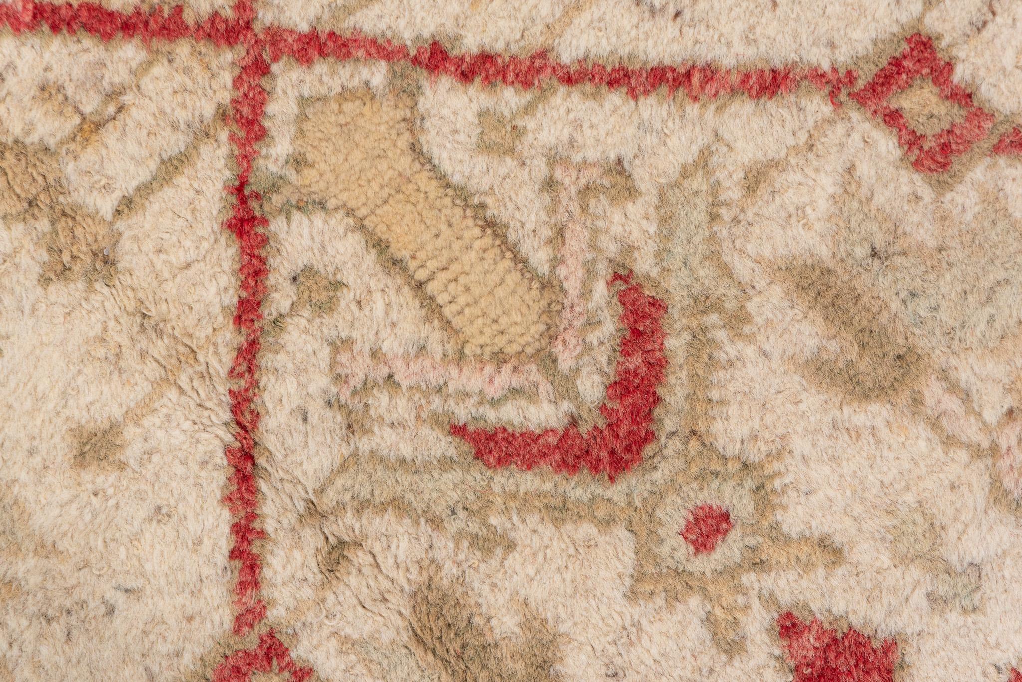 Tribal Camel Oushak with Red Geometry In Excellent Condition For Sale In New York, NY