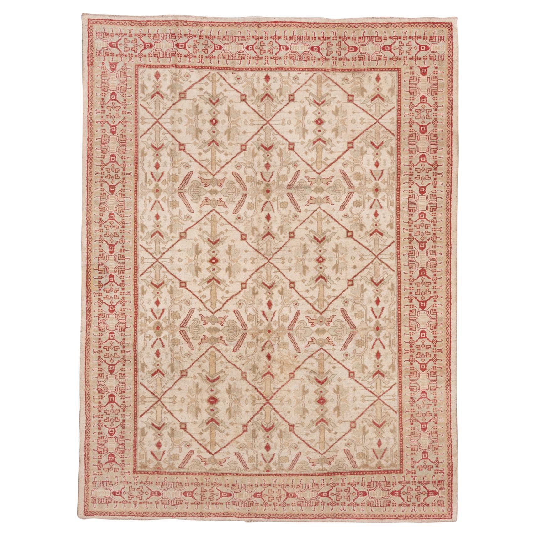 Tribal Camel Oushak with Red Geometry For Sale