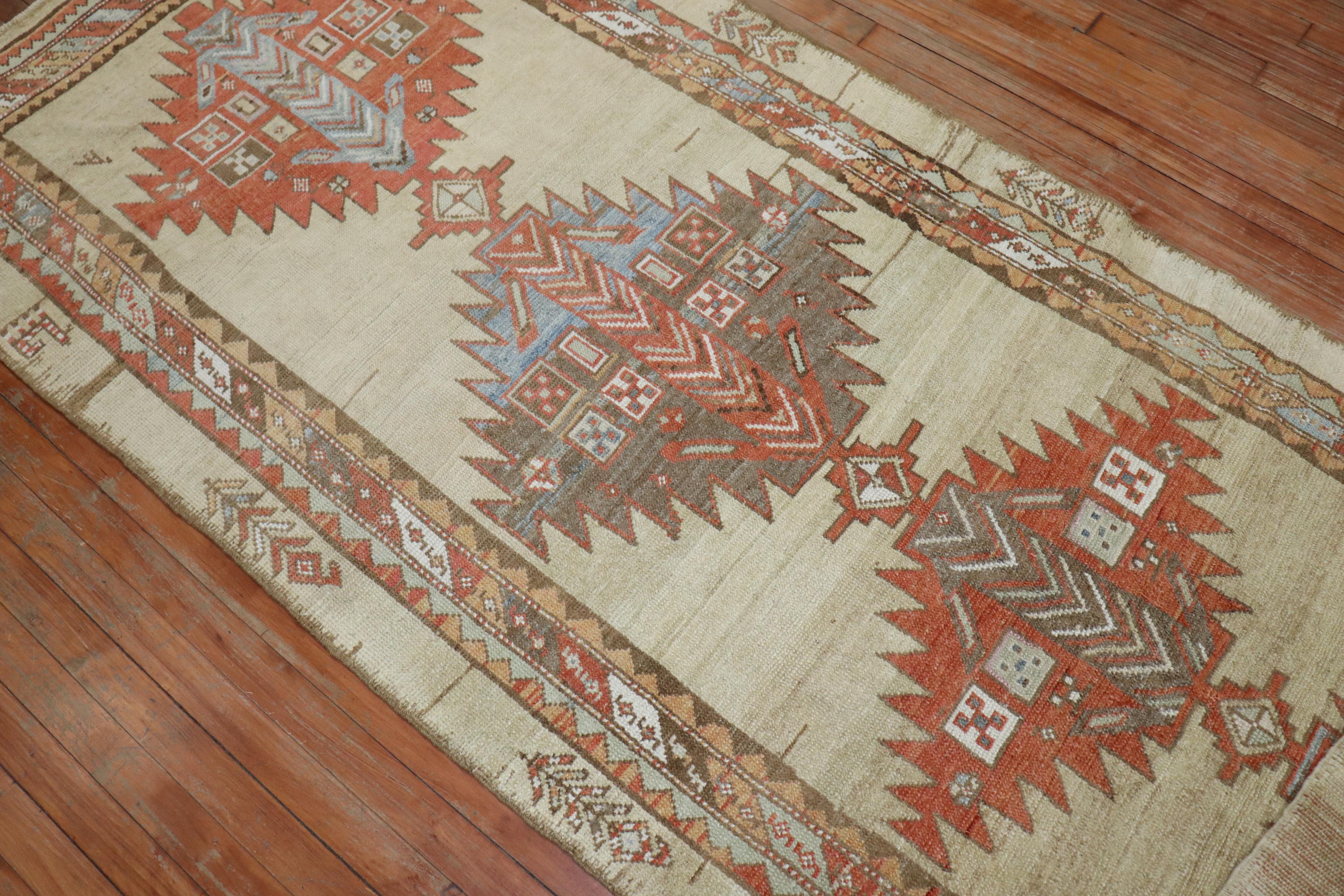 Tribal Camel Persian Serab Geometric Casual Runner In Good Condition For Sale In New York, NY