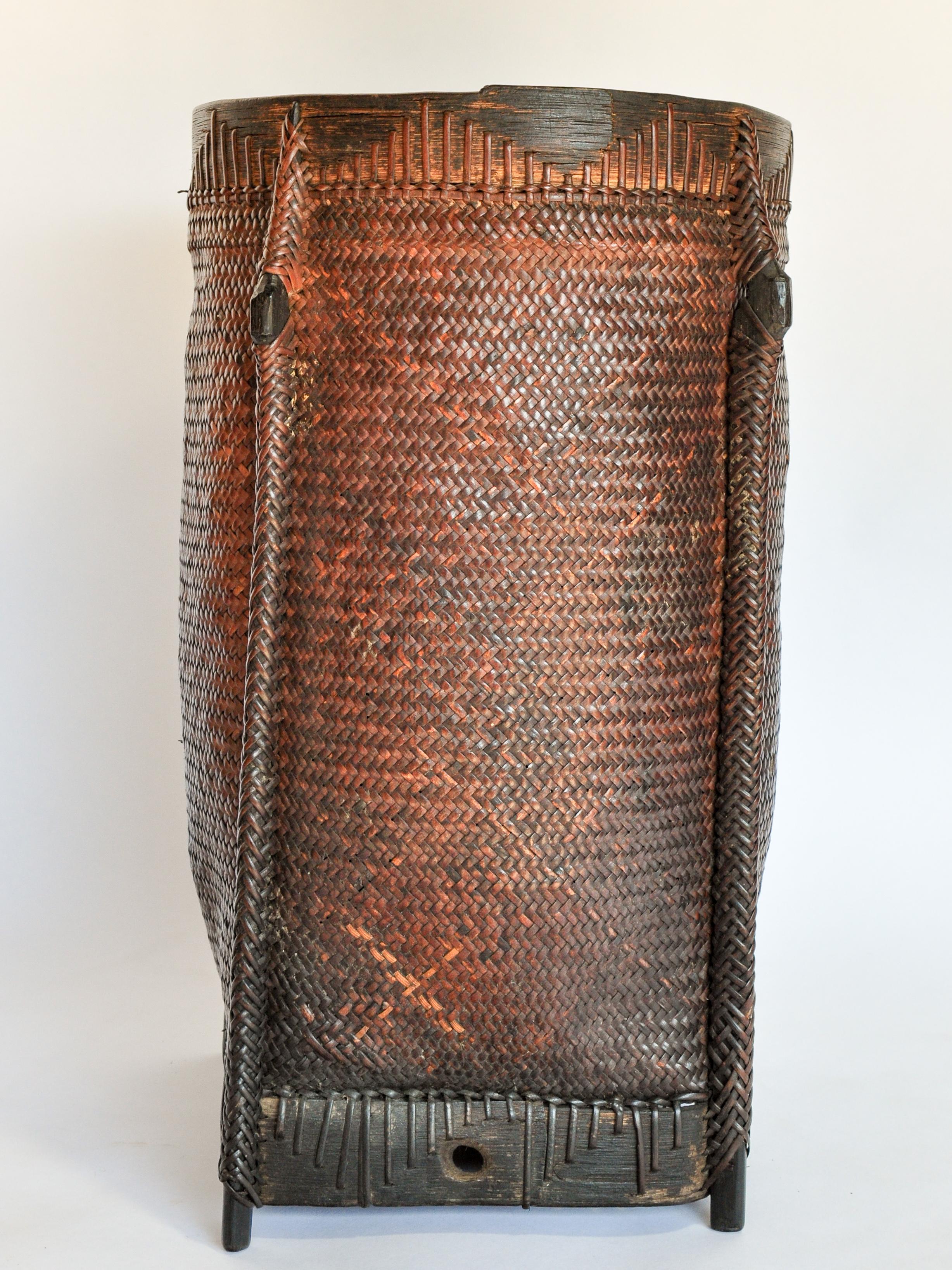 Hand-Crafted Tribal Carrying and Storage Basket from Borneo, Mid-20th Century
