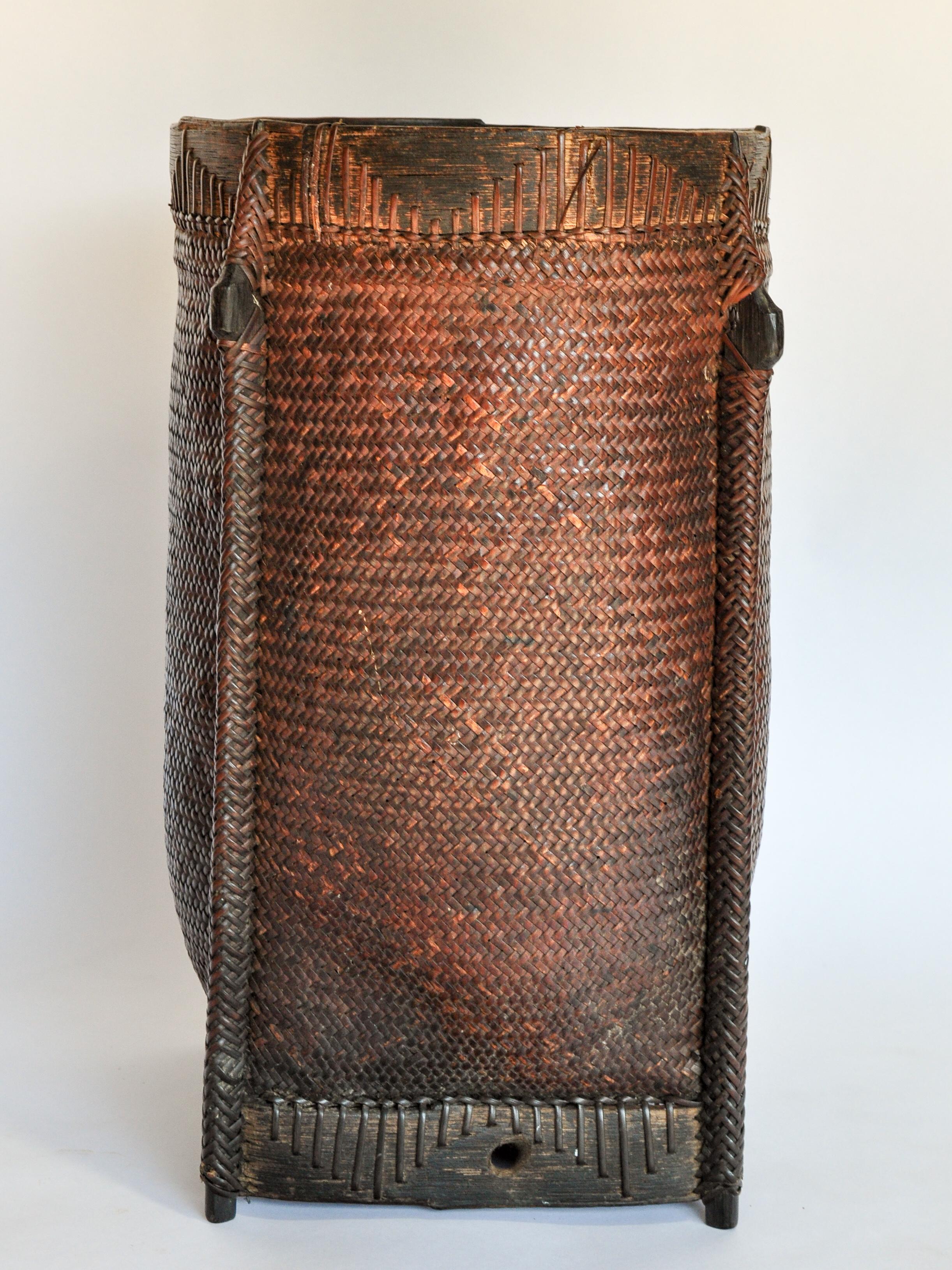 Bamboo Tribal Carrying and Storage Basket from Borneo, Mid-20th Century