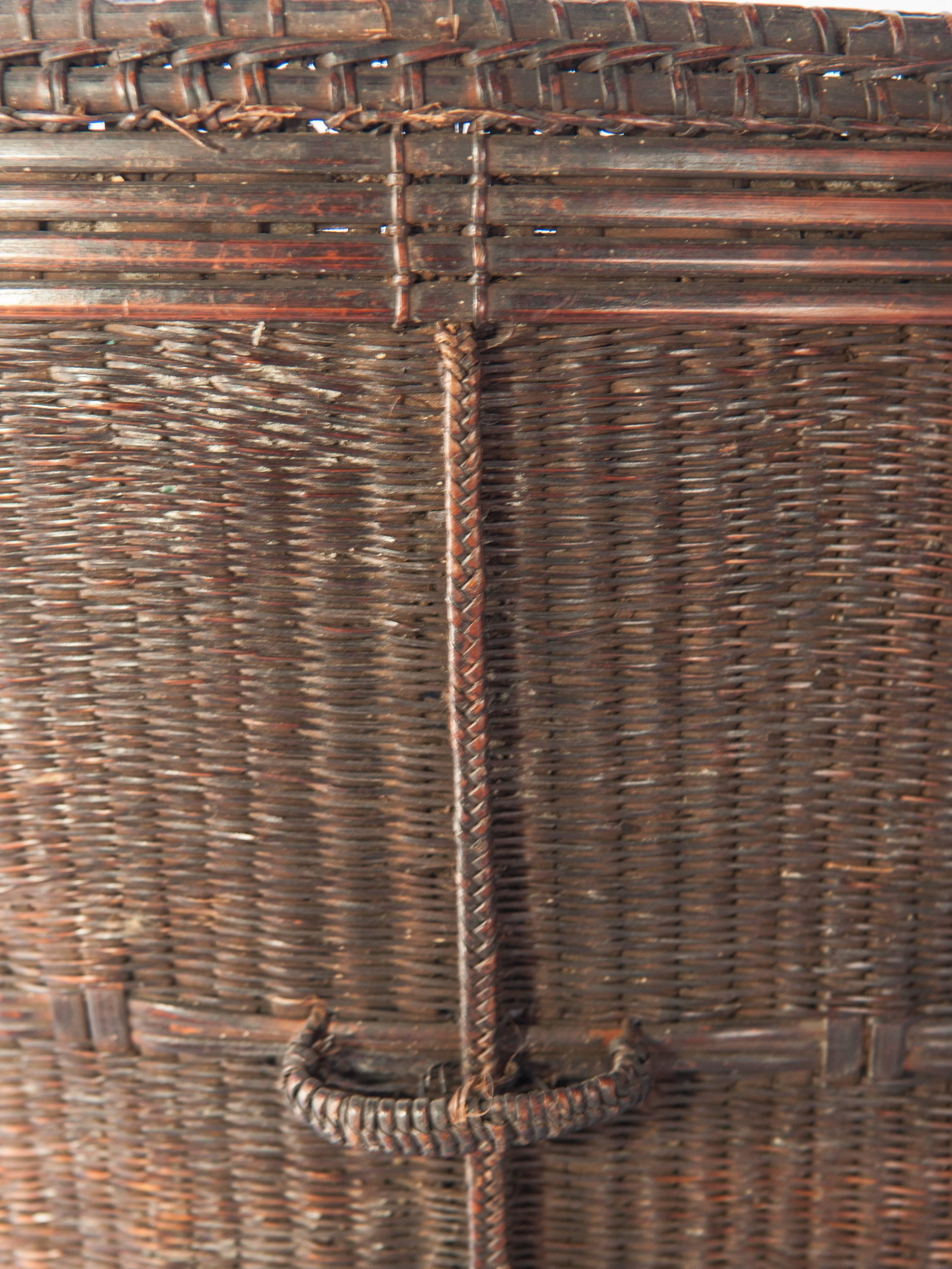 Tribal Carrying Basket from Laos, Mid-20th Century, Bamboo, Rattan, Wood Base 3