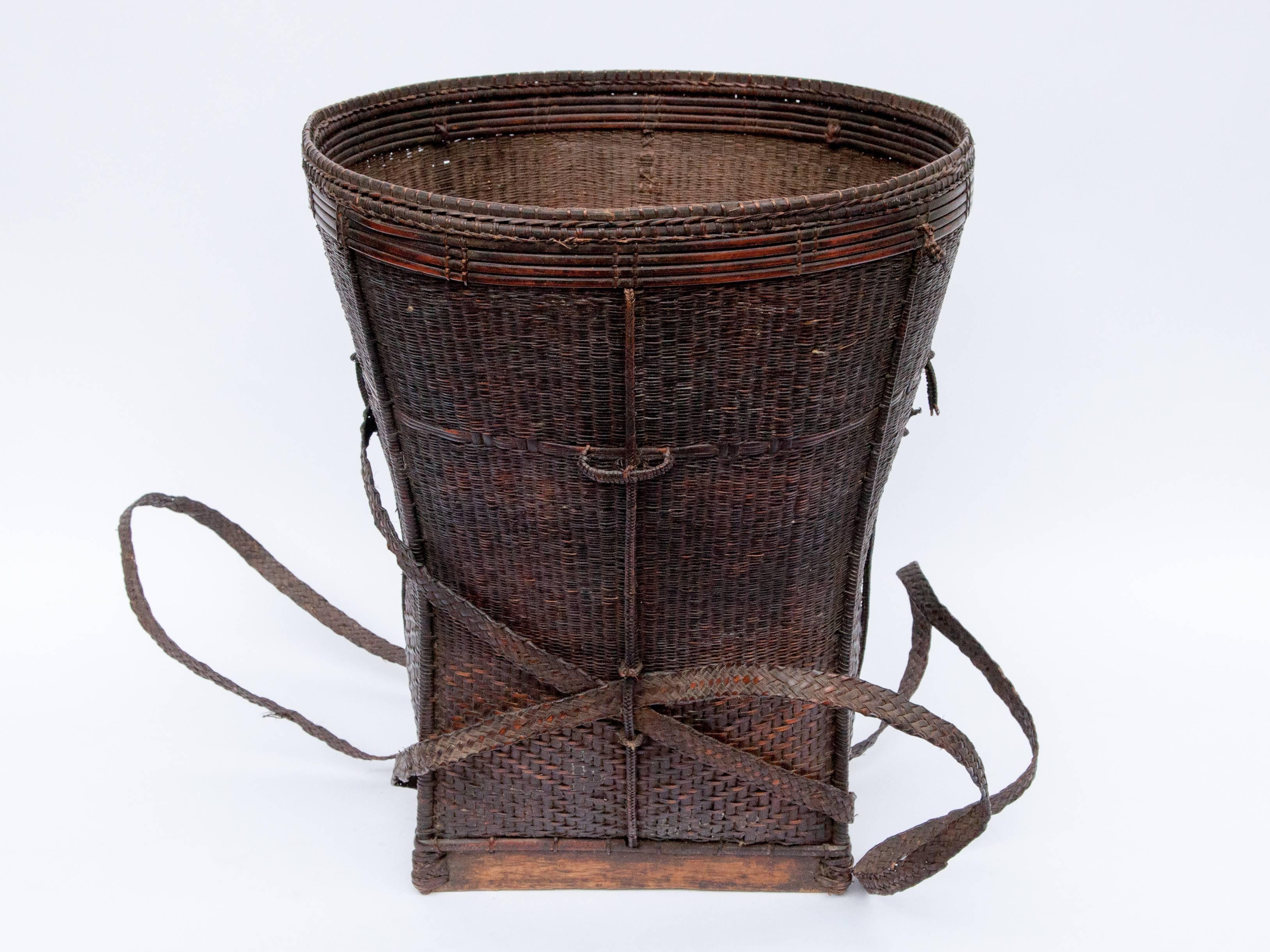 Tribal Carrying Basket from Laos, Mid-20th Century, Bamboo, Rattan ...