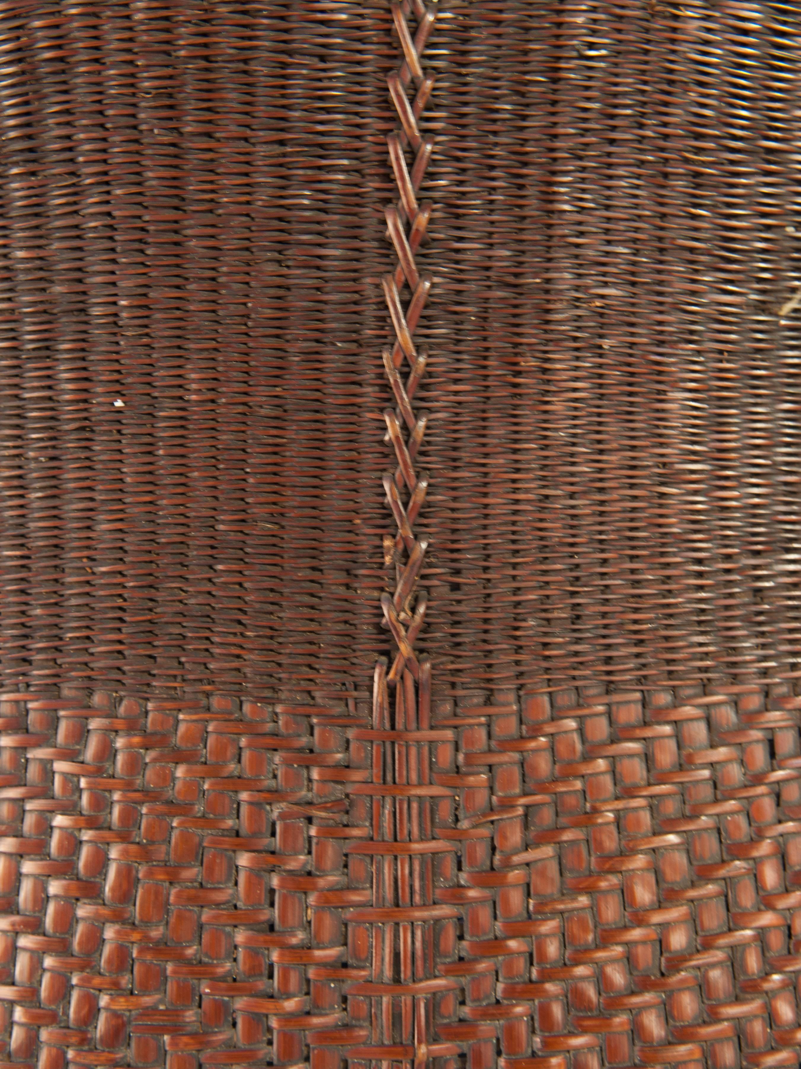 Tribal Carrying Basket from Laos, Mid-20th Century, Bamboo, Rattan, Wood Base 1