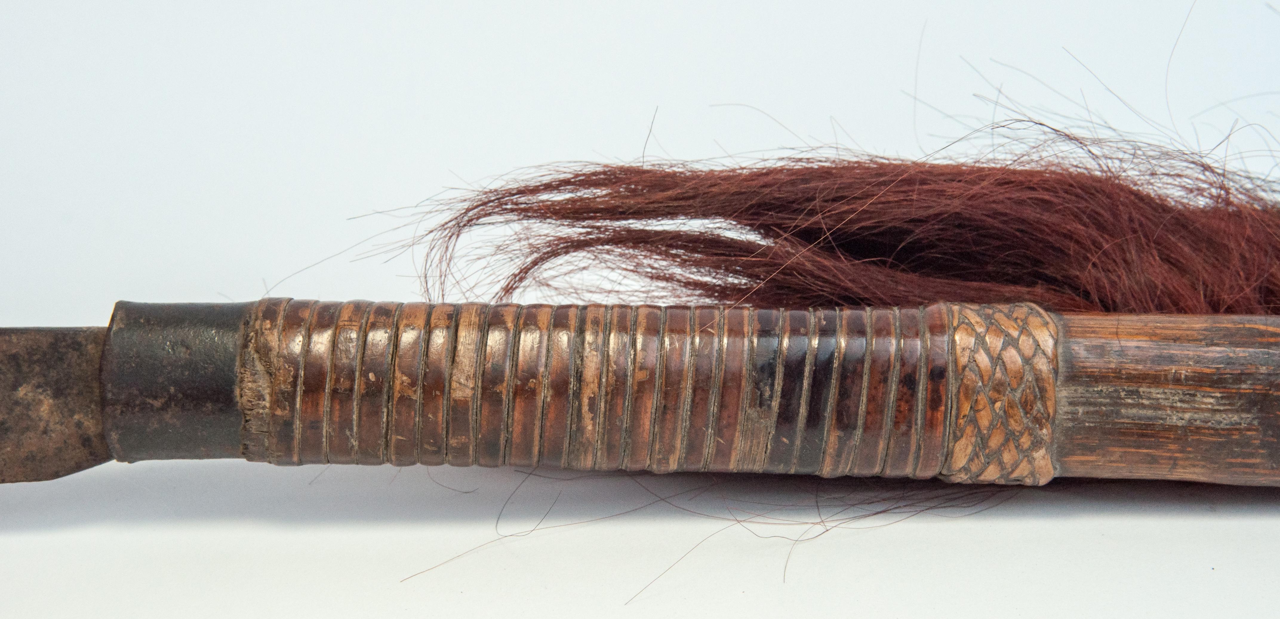 Indian Tribal Ceremonial Knife with Goat Hair Decoration, Nagaland, Mid-20th Century