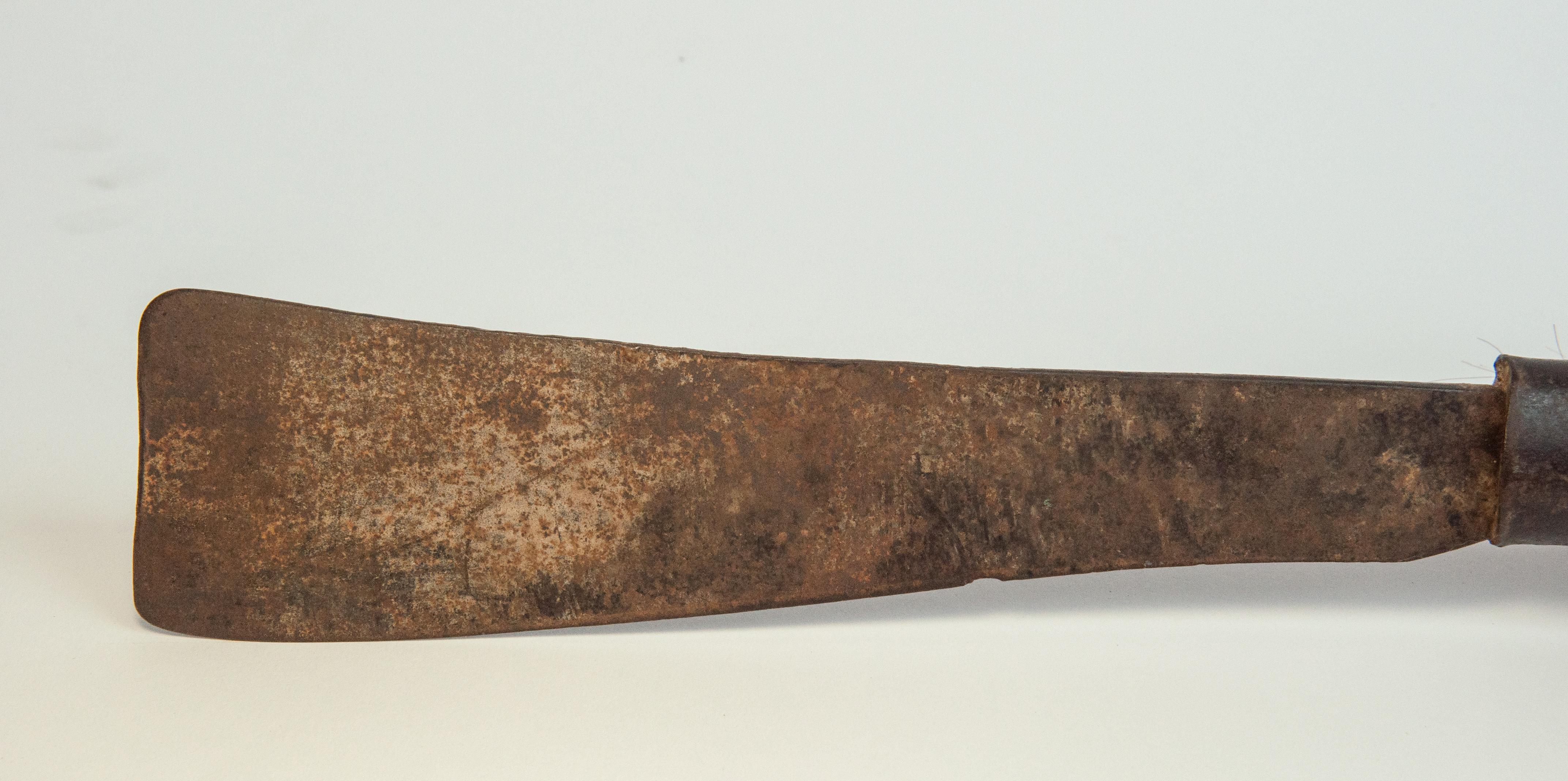 Dyed Tribal Ceremonial Knife with Goat Hair Decoration, Nagaland, Mid-20th Century