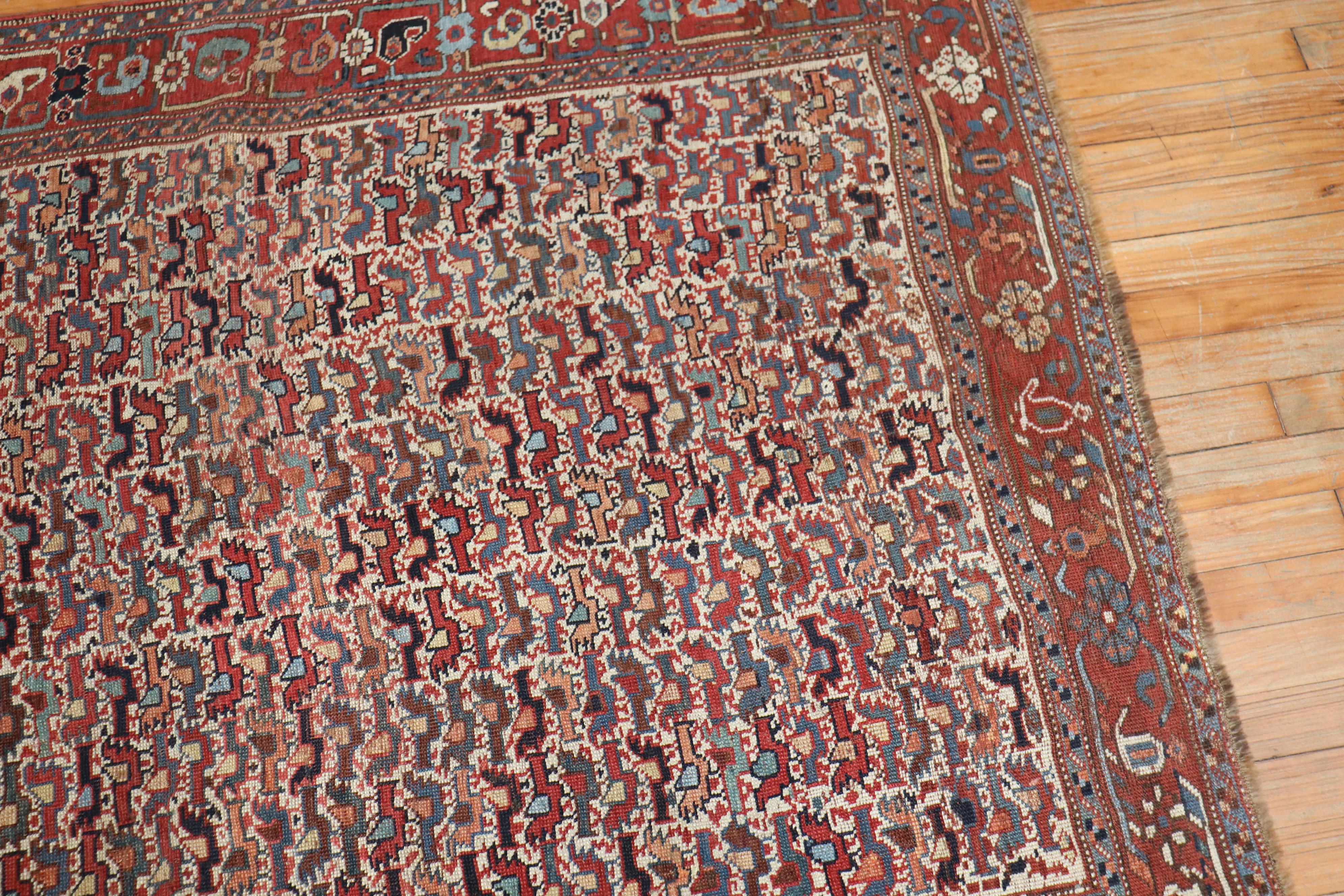 Tribal Chicken Motif Rustic Persian Afshar Accent Rug, Early 20th Century For Sale 3