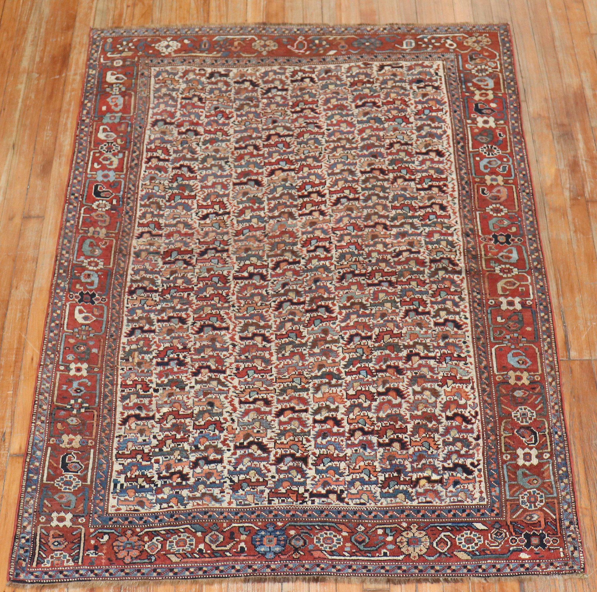 Tribal Chicken Motif Rustic Persian Afshar Accent Rug, Early 20th Century For Sale 4