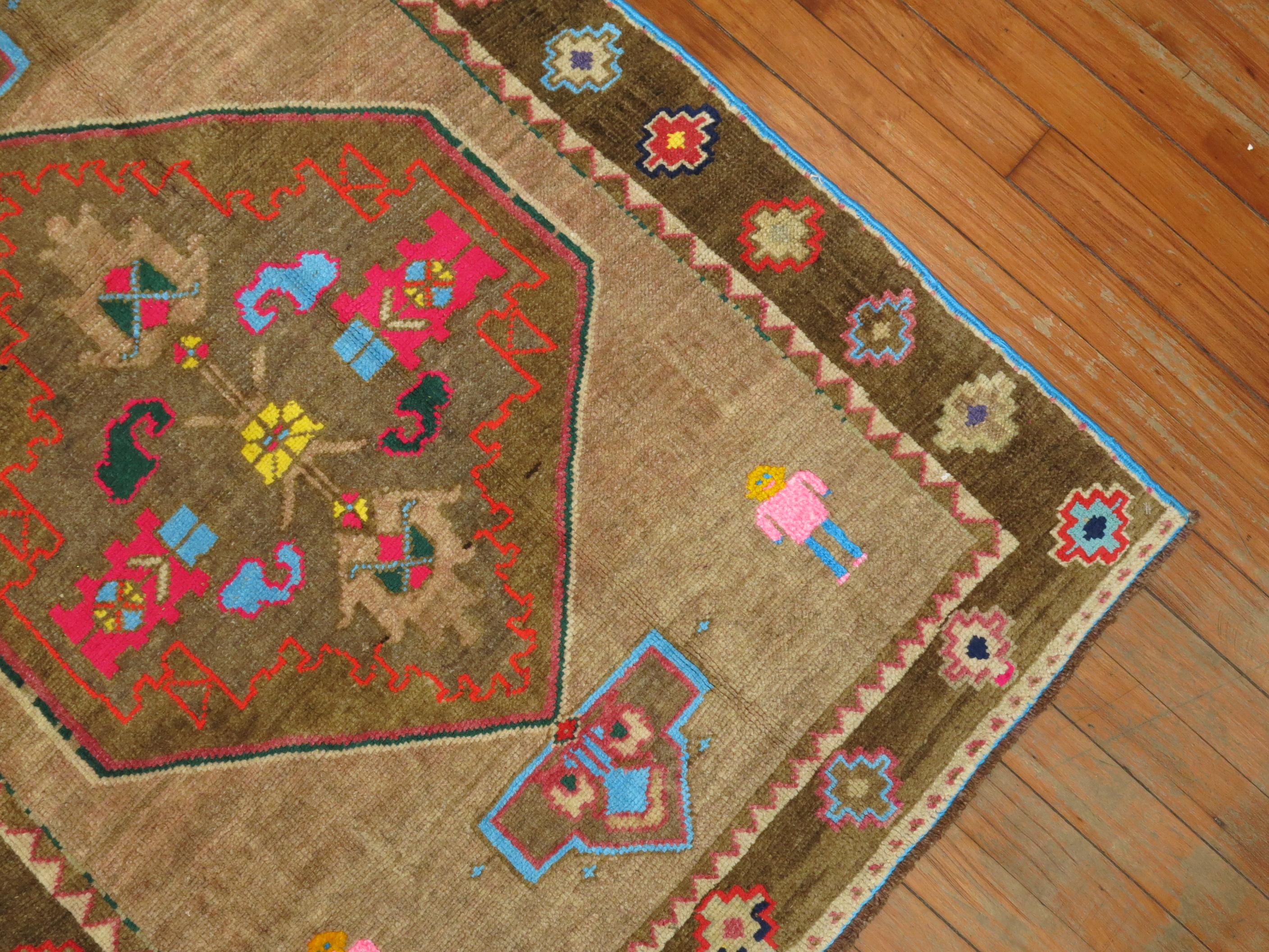 20th Century Tribal Color Pop Turkish Scatter Rug