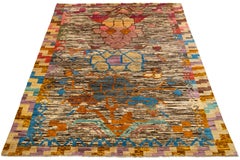 Tribal Contemporary Moroccan Style Handmade Wool Rug In Beige & Brown