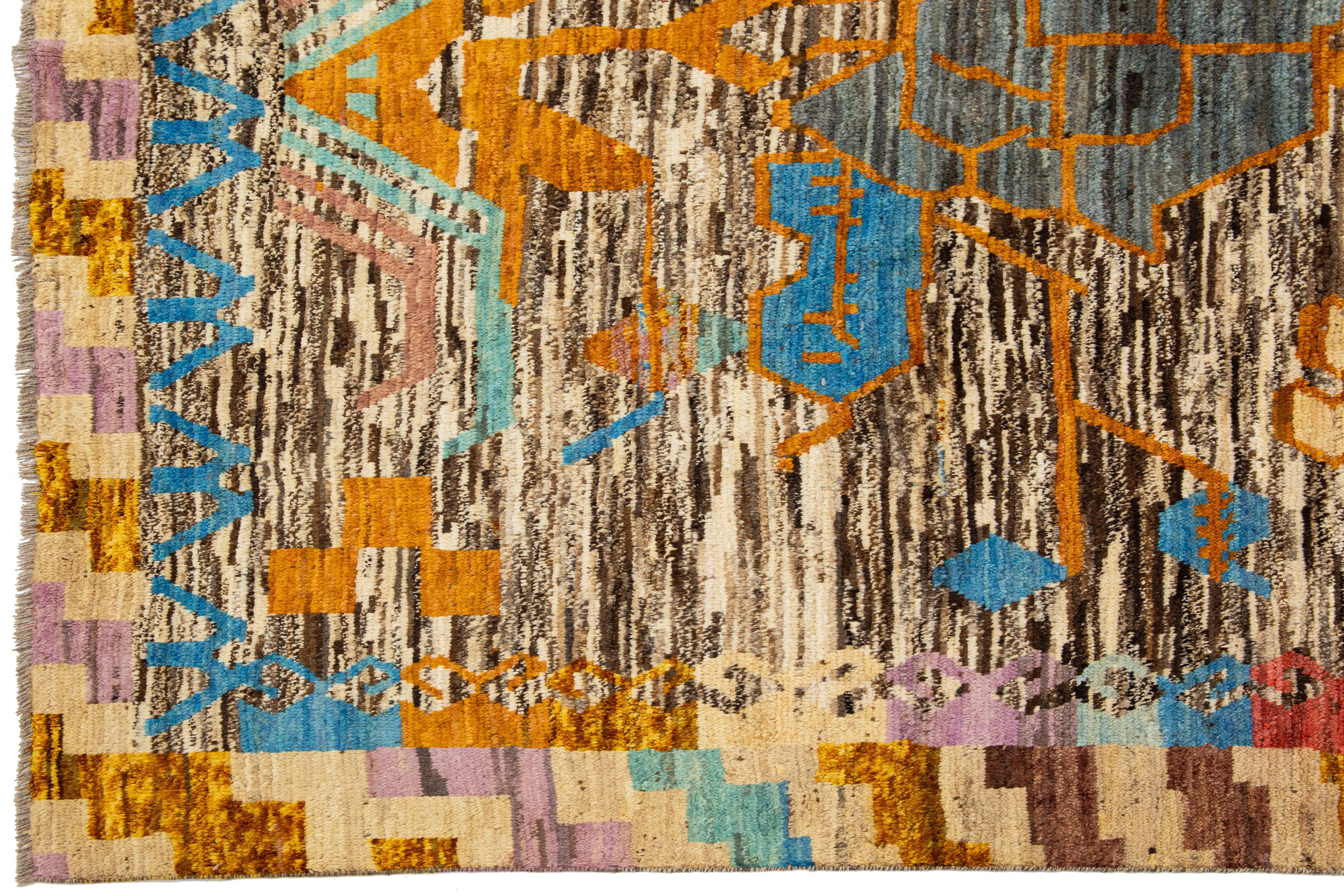 Tapis en laine fait main de style marocain contemporain tribal en beige et Brown Neuf - En vente à Norwalk, CT