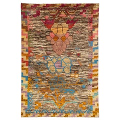 Tappeto in lana fatto a mano in stile tribale marocchino contemporaneo in beige e marrone