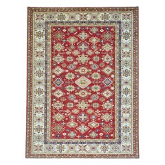Tribal Design Hand Knotted Red Super Kazak Pure Wool Oriental Rug