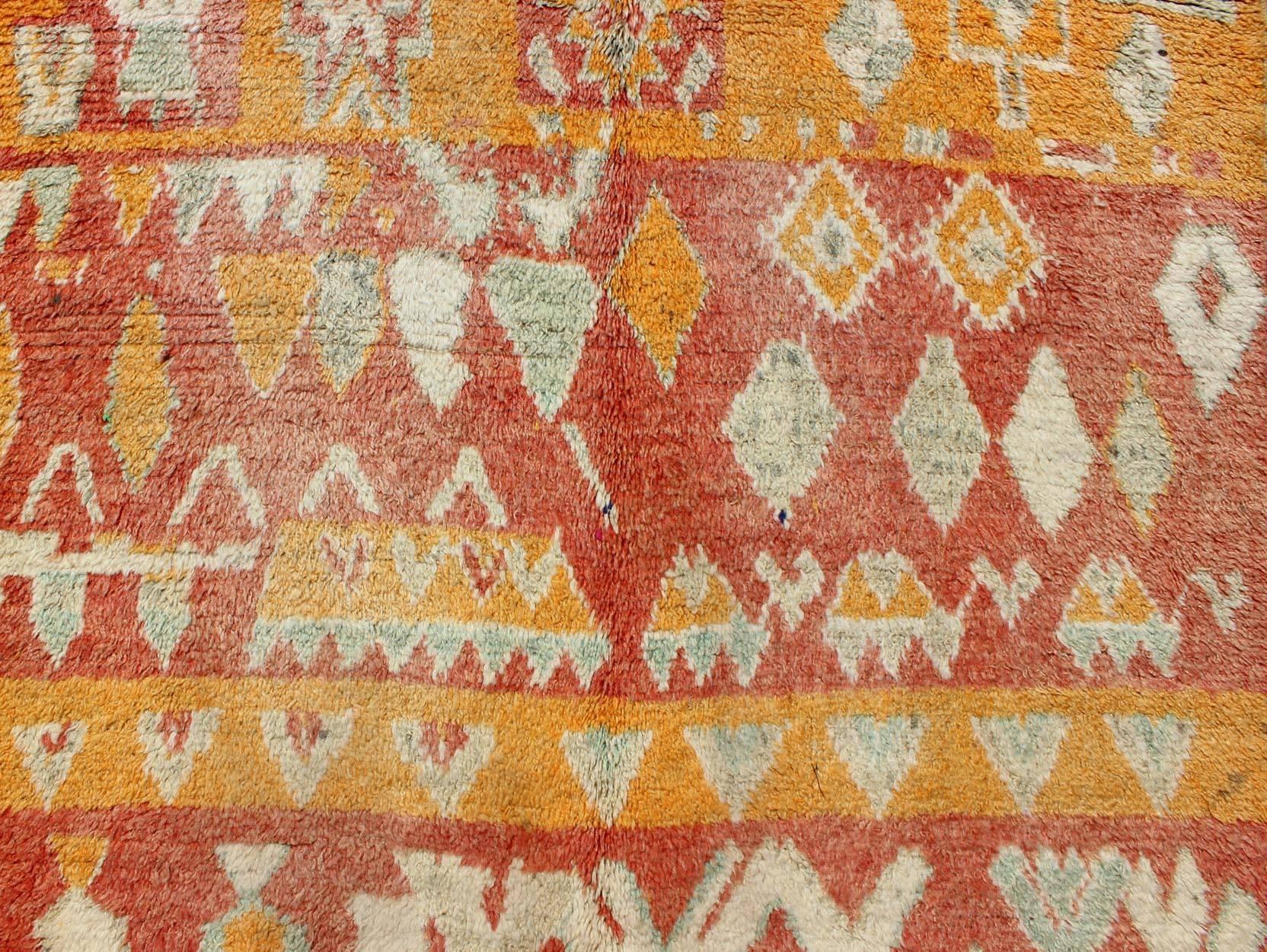 Tribal Design Vintage Moroccan Rug in Orange, Red, Mint Green and Ivory For Sale 5