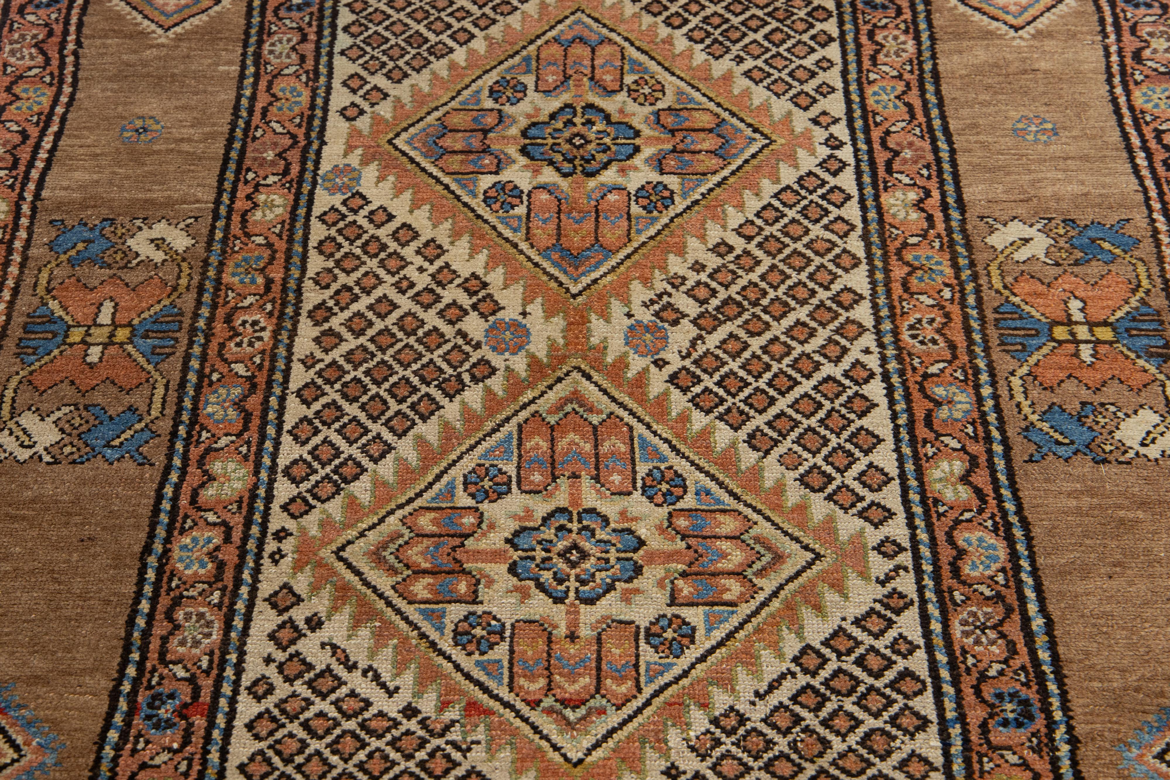 Tribal Designed Antique Wool Runner Persian Malayer From The 1900s In Beige For Sale 2