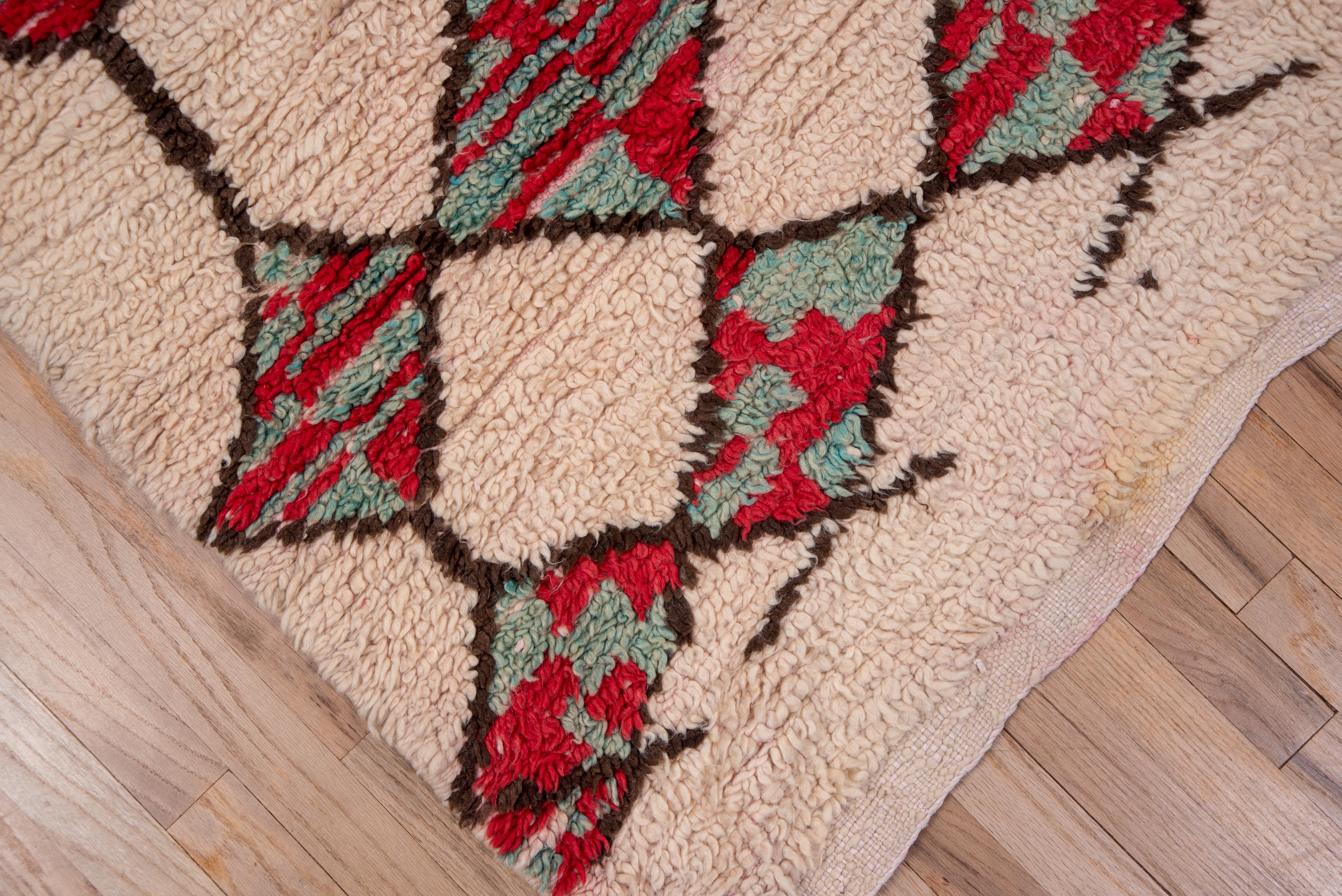 Tribal Diamond Allover Red Ivory Moroccan Rug In Good Condition For Sale In New York, NY
