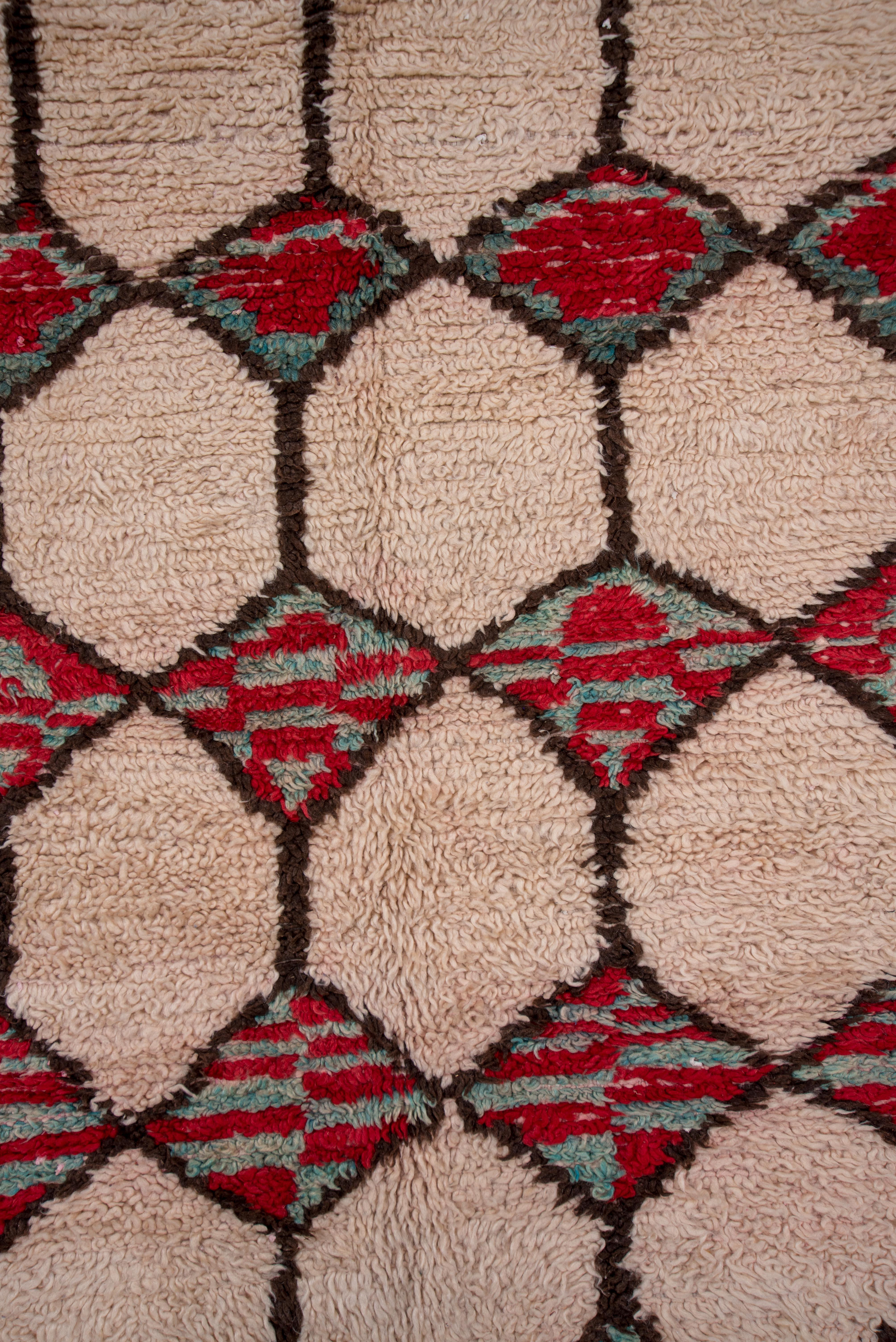 Wool Tribal Diamond Allover Red Ivory Moroccan Rug For Sale