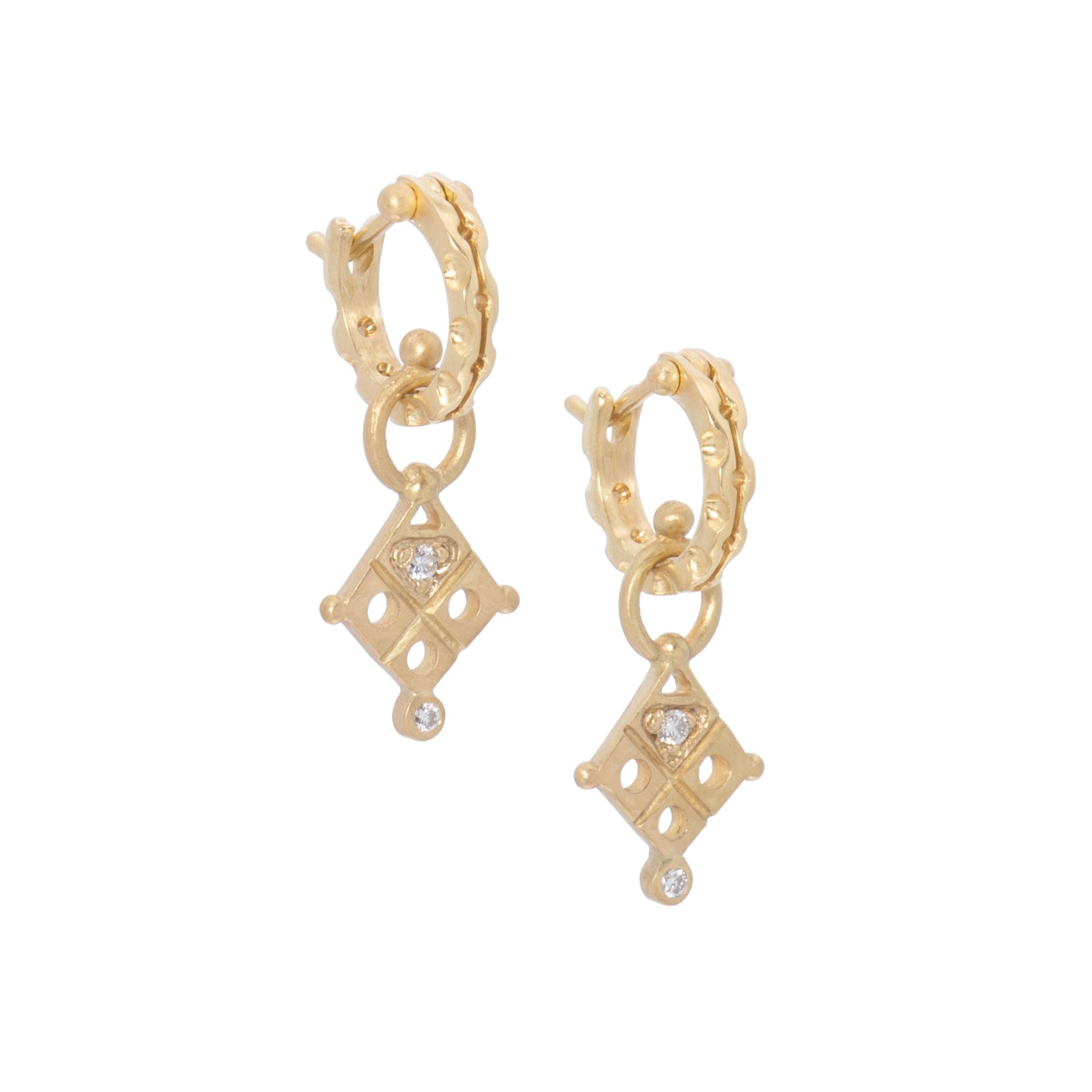 Contemporary Tribal Diamond Drop Earrings in 18 Karat Gold For Sale