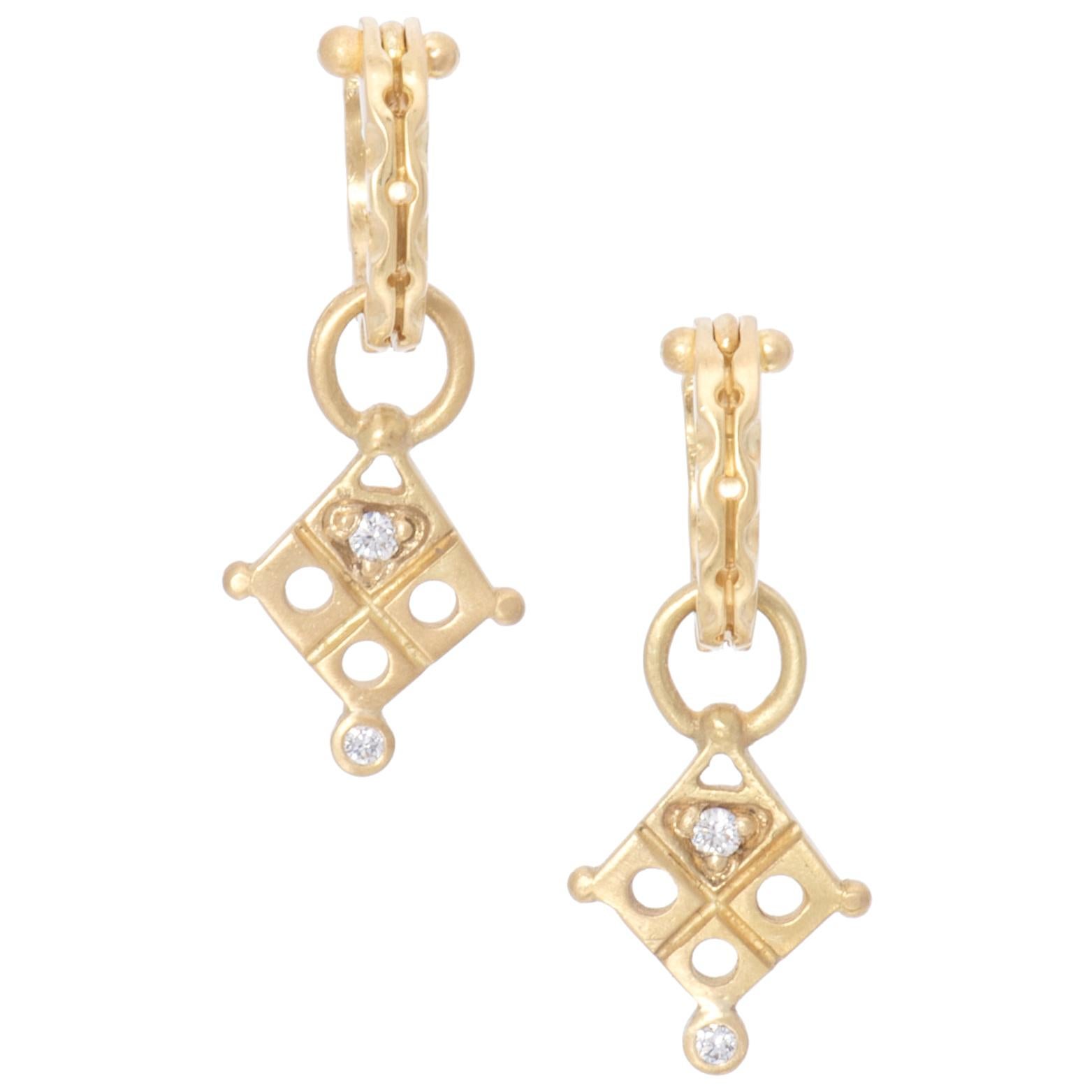 Tribal Diamond Drop Earrings in 18 Karat Gold For Sale