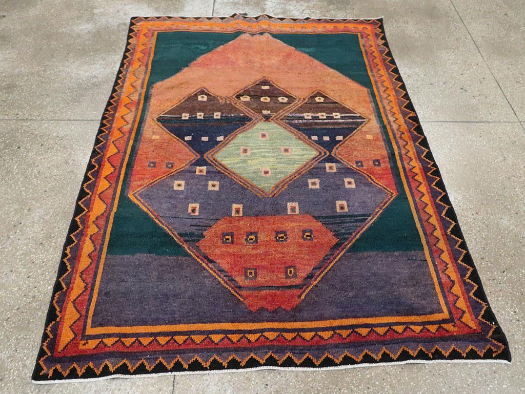 Tribal Early 20th Century Handmade Persian Gabbeh Accent Rug In Excellent Condition In New York, NY