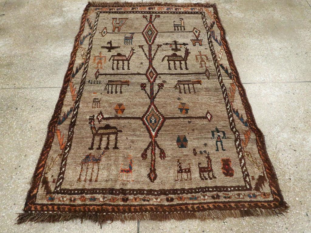 Hand-Knotted Tribal Early 20th Century Handmade Persian Gabbeh Throw Rug For Sale