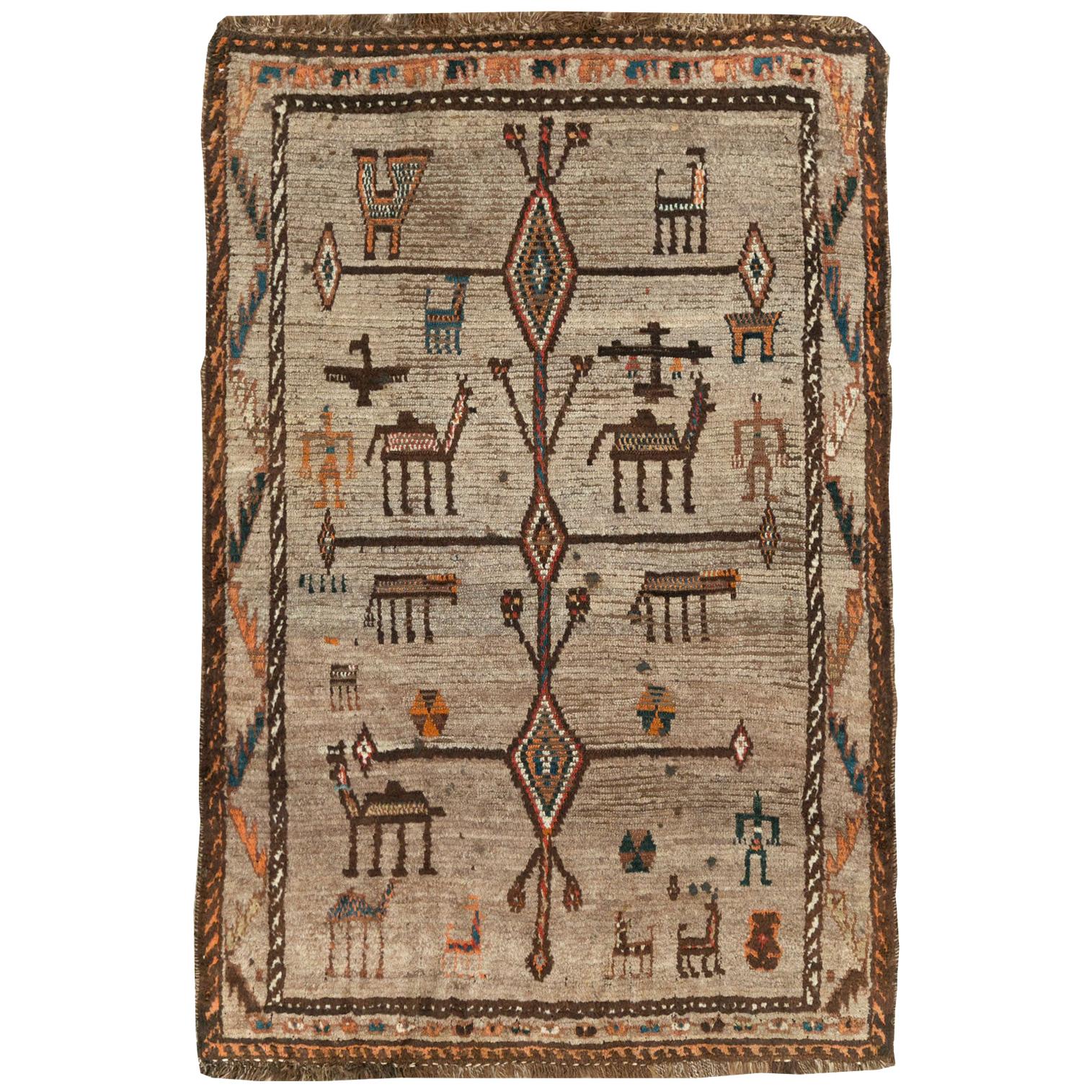 Tribal Early 20th Century Handmade Persian Gabbeh Throw Rug For Sale