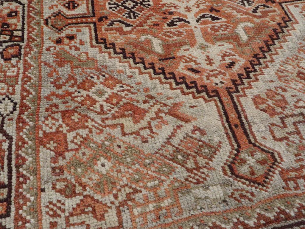 Hand-Knotted Tribal Early 20th Century Handmade Persian Shiraz Accent Rug For Sale