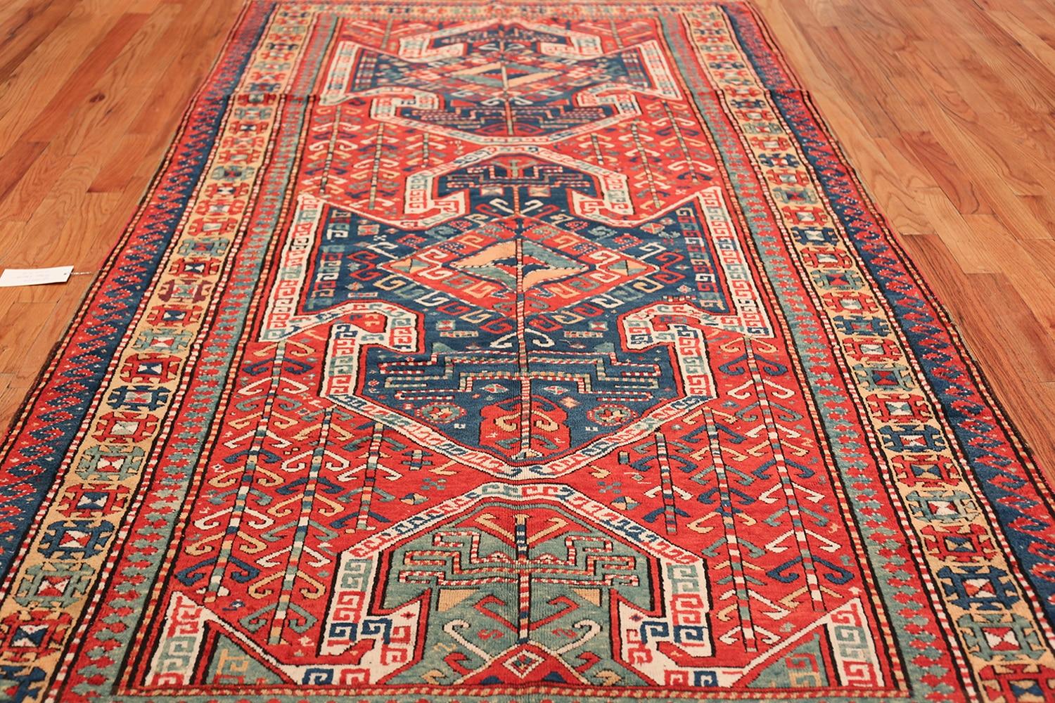 Wool Tribal Gallery Size Runner Antique Caucasian Kazak Rug. Size: 5 ft 6 in x 11 ft