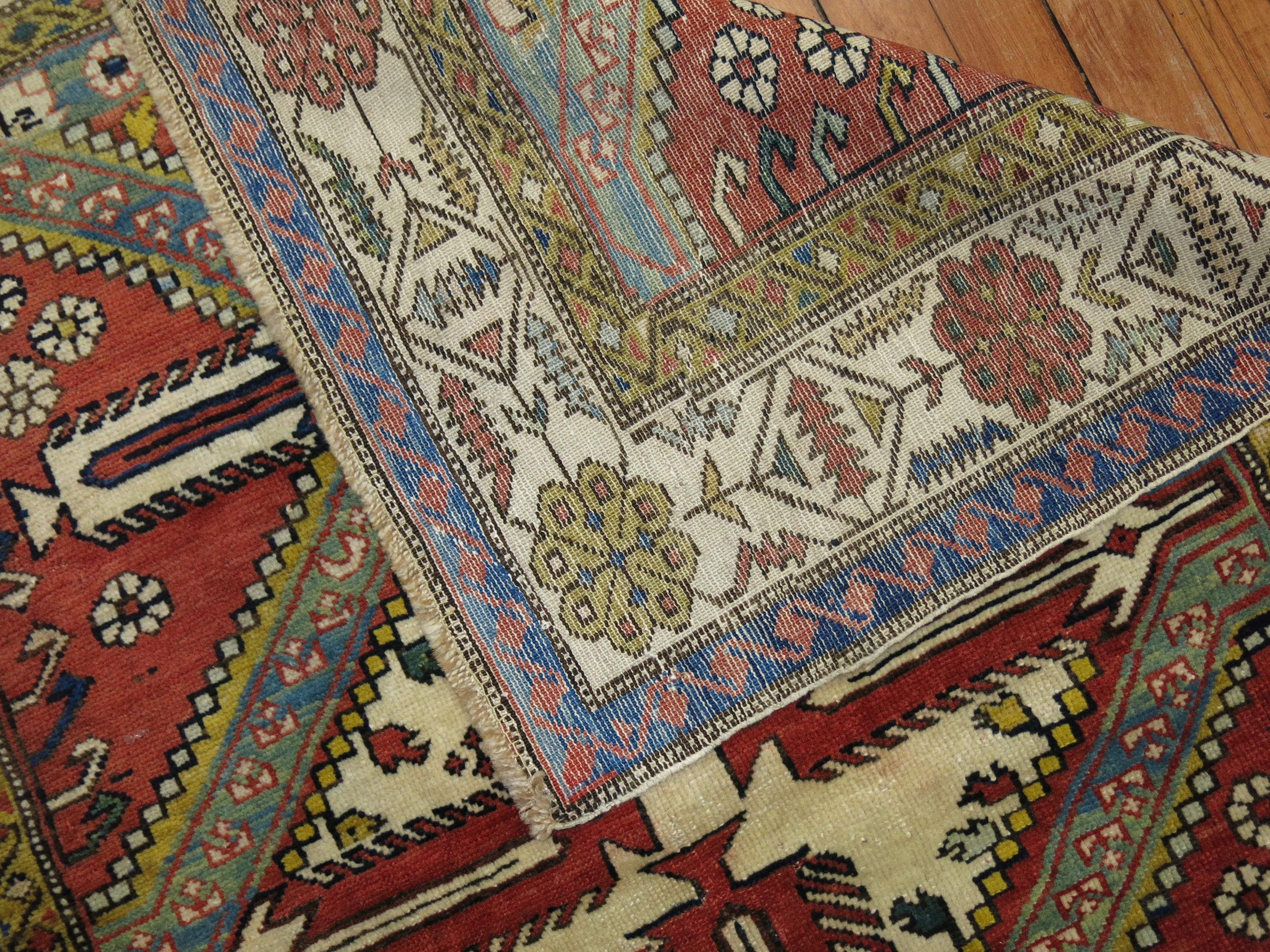 Hand-Woven Tribal Geometric Antique Caucasian Shirvan Rug For Sale