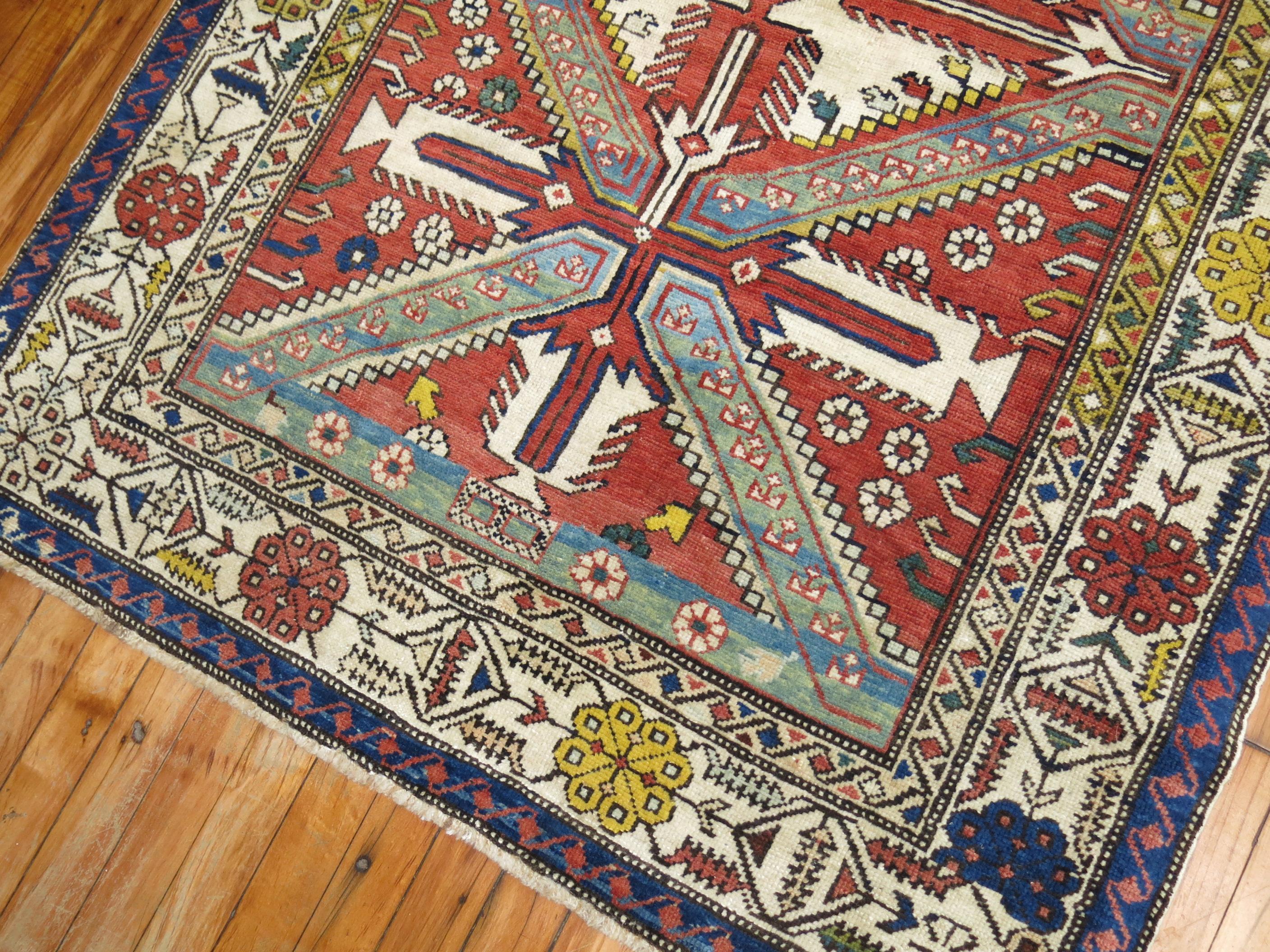 Tribal Geometric Antique Caucasian Shirvan Rug In Good Condition For Sale In New York, NY