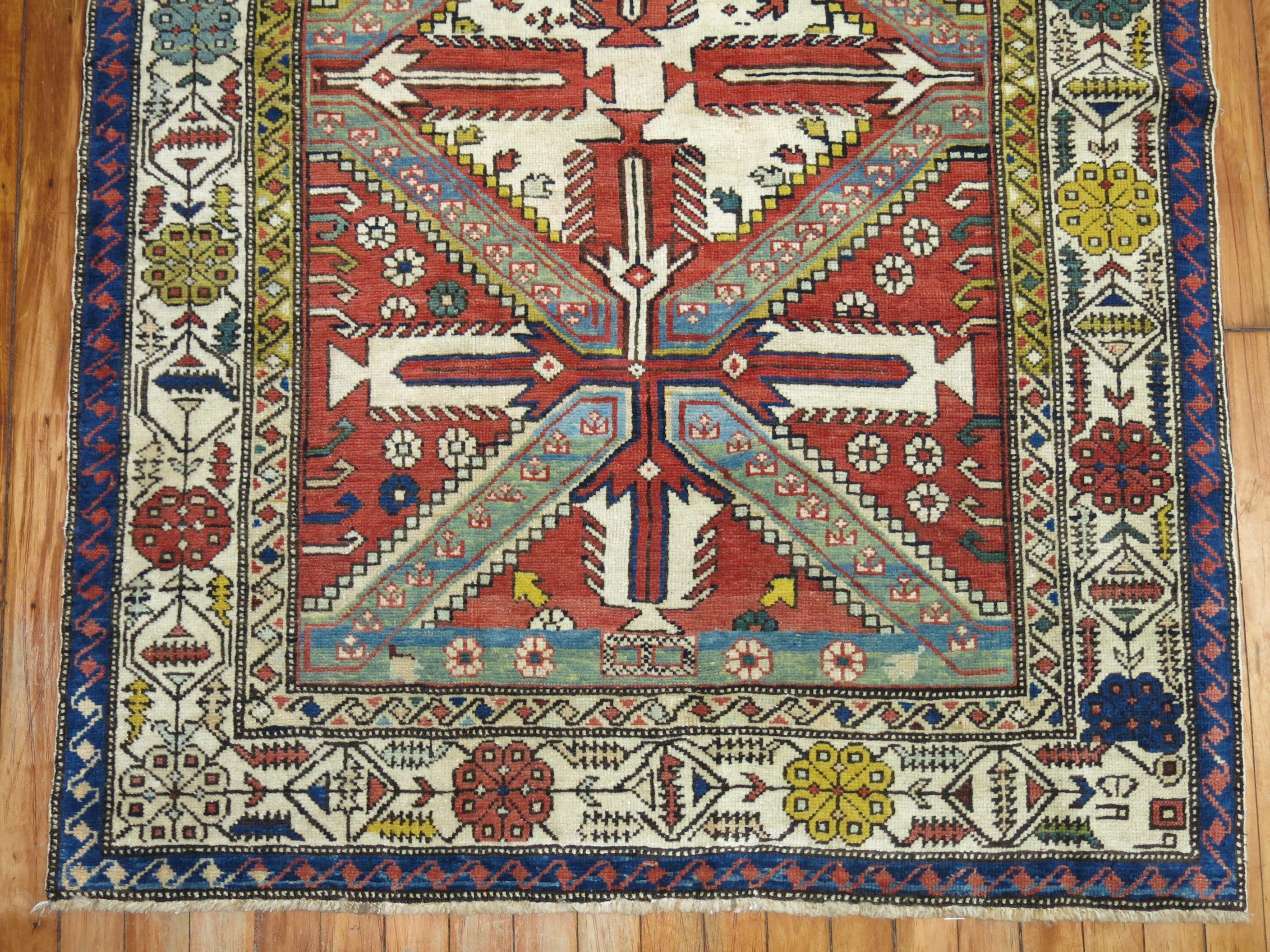 20th Century Tribal Geometric Antique Caucasian Shirvan Rug For Sale
