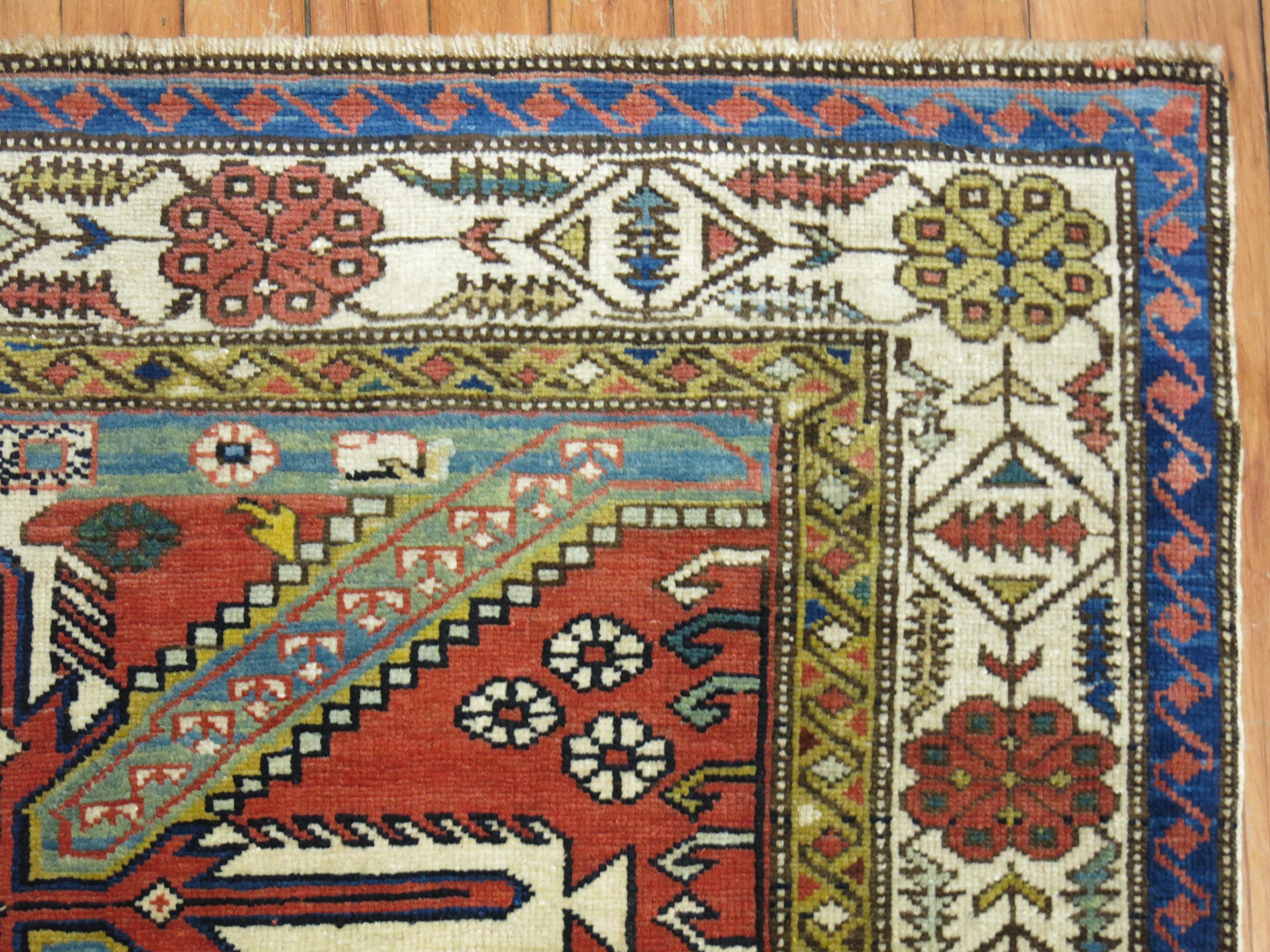 Tribal Geometric Antique Caucasian Shirvan Rug For Sale 1