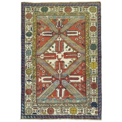 Tapis Shirvan caucasien ancien tribal et géométrique