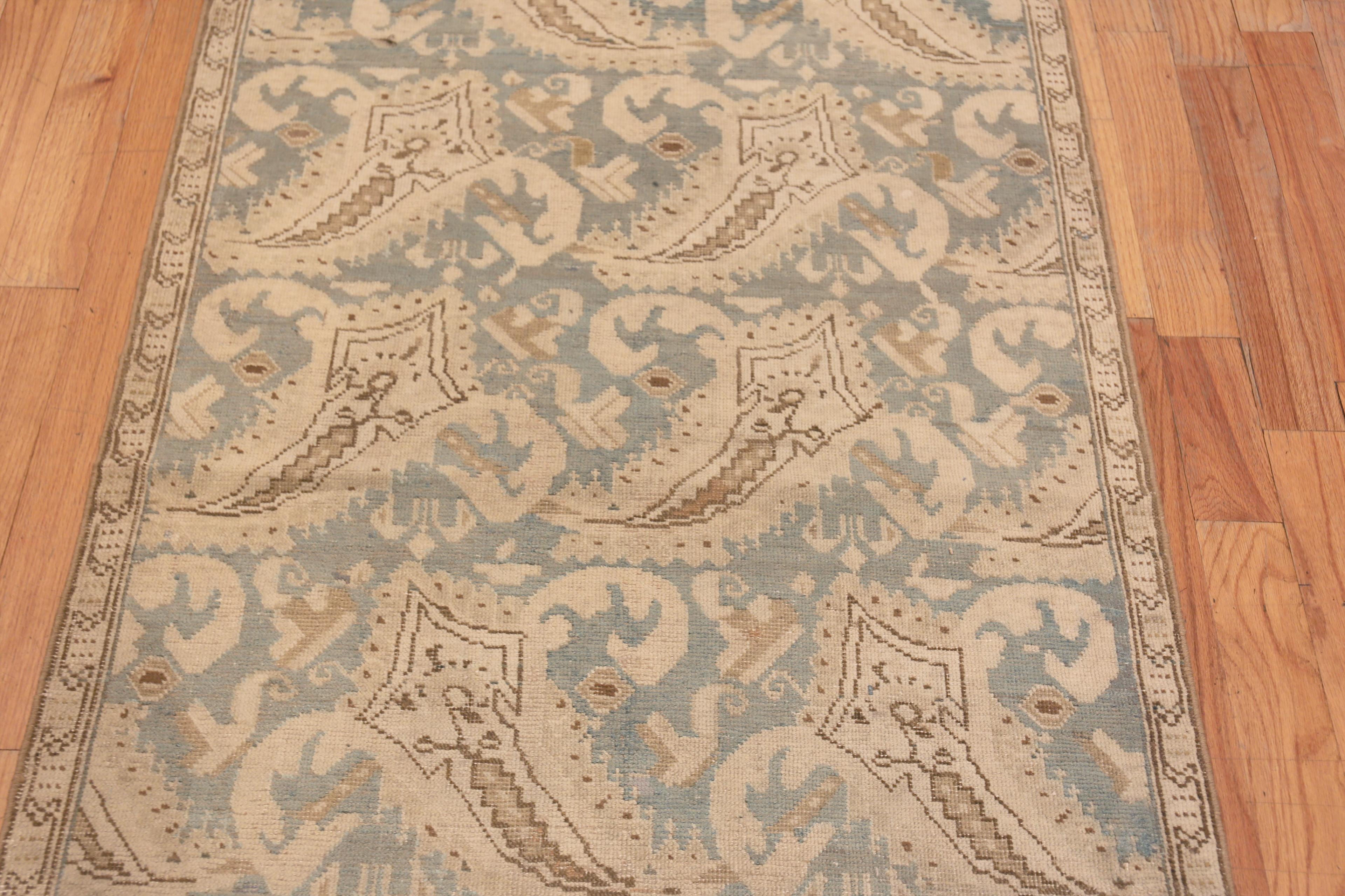 Hand-Knotted Tribal Geometric Antique Caucasian Karabagh Paisley Runner Rug 3'3