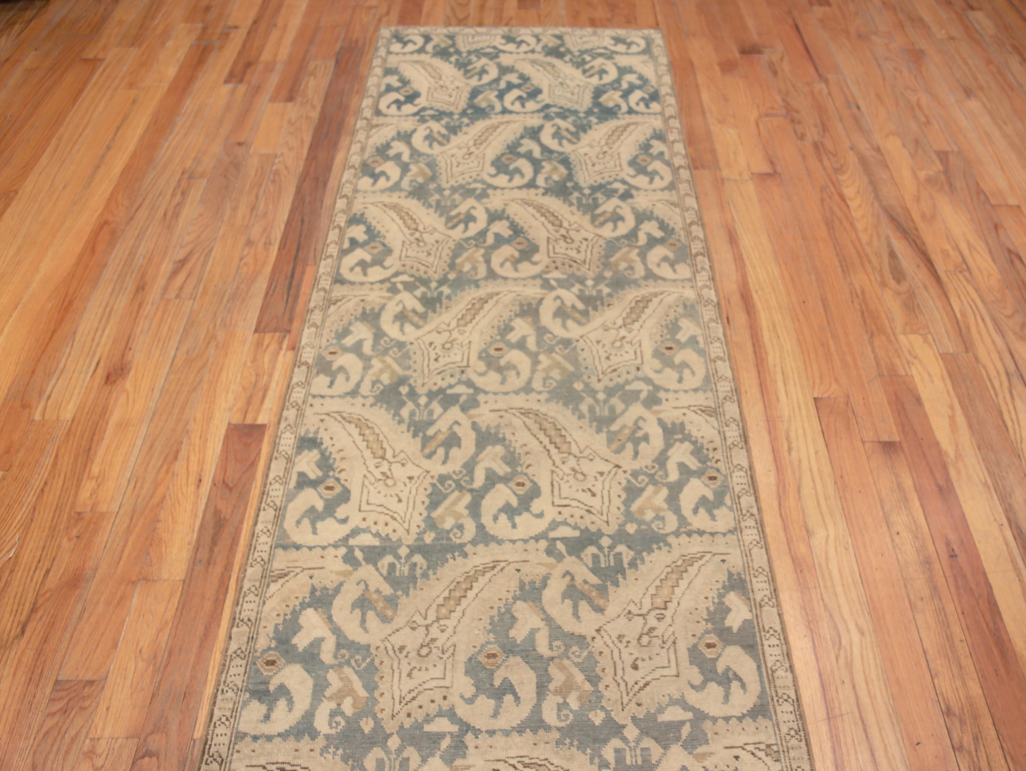 20th Century Tribal Geometric Antique Caucasian Karabagh Paisley Runner Rug 3'3