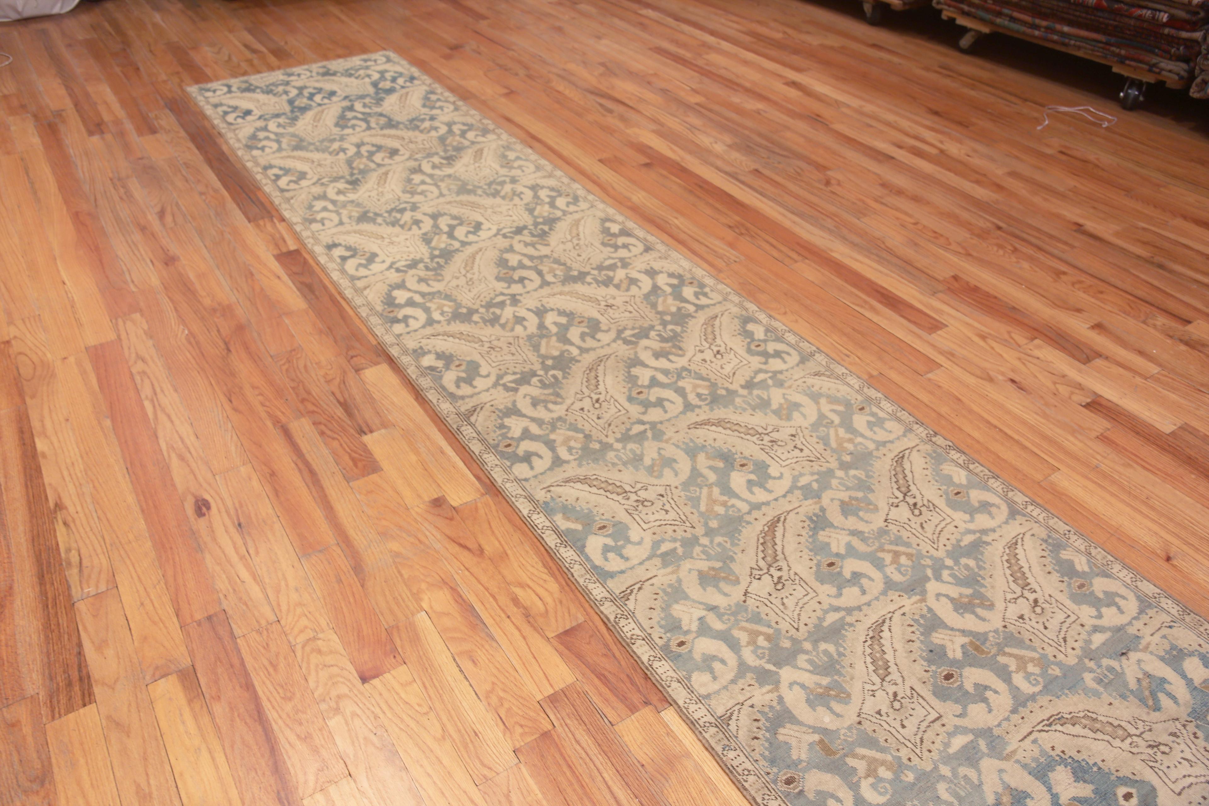 Tribal Geometric Antique Caucasian Karabagh Paisley Runner Rug 3'3