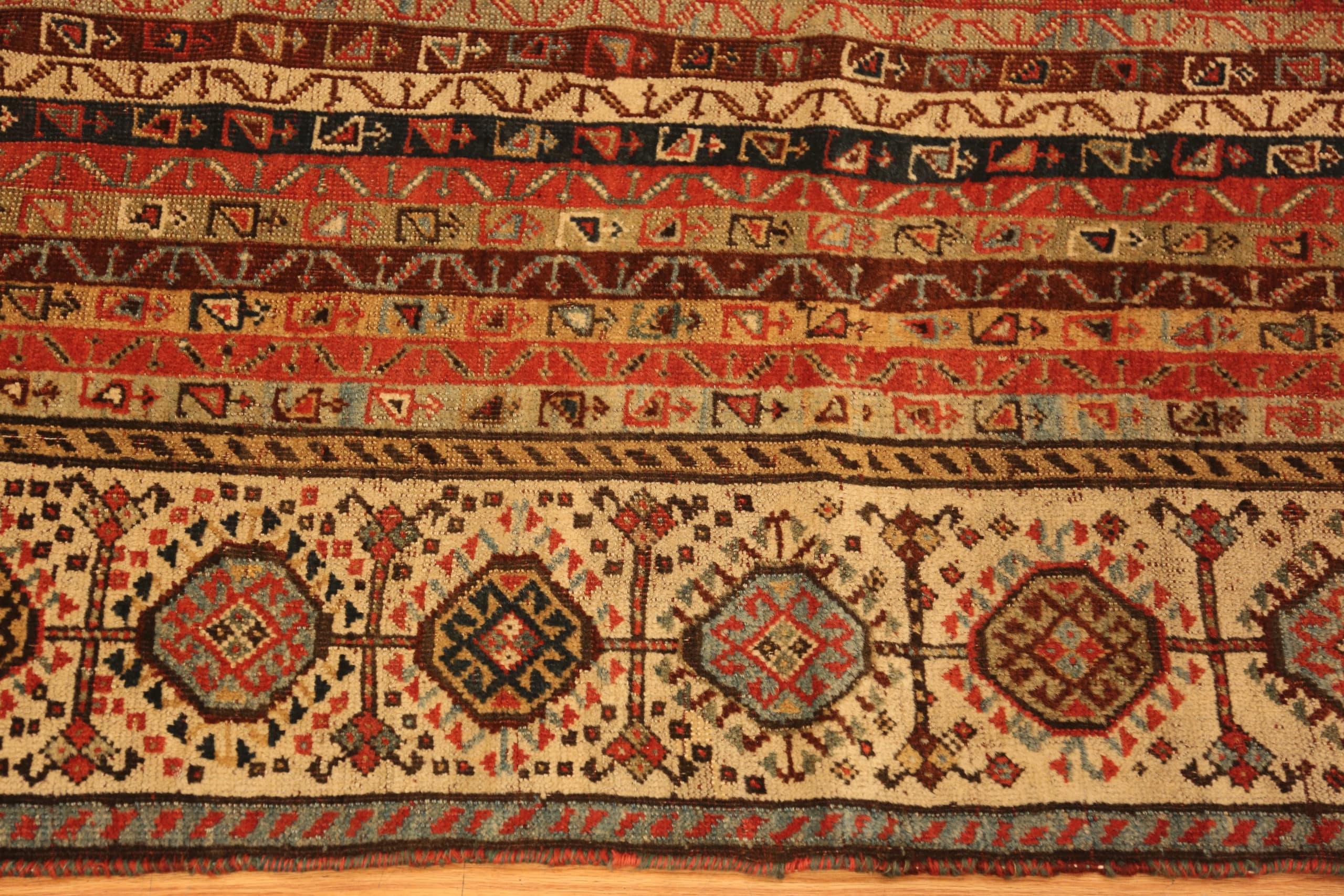 Hand-Knotted Tribal Geometric Antique Persian Qashqai Area Rug 5' x 8'4