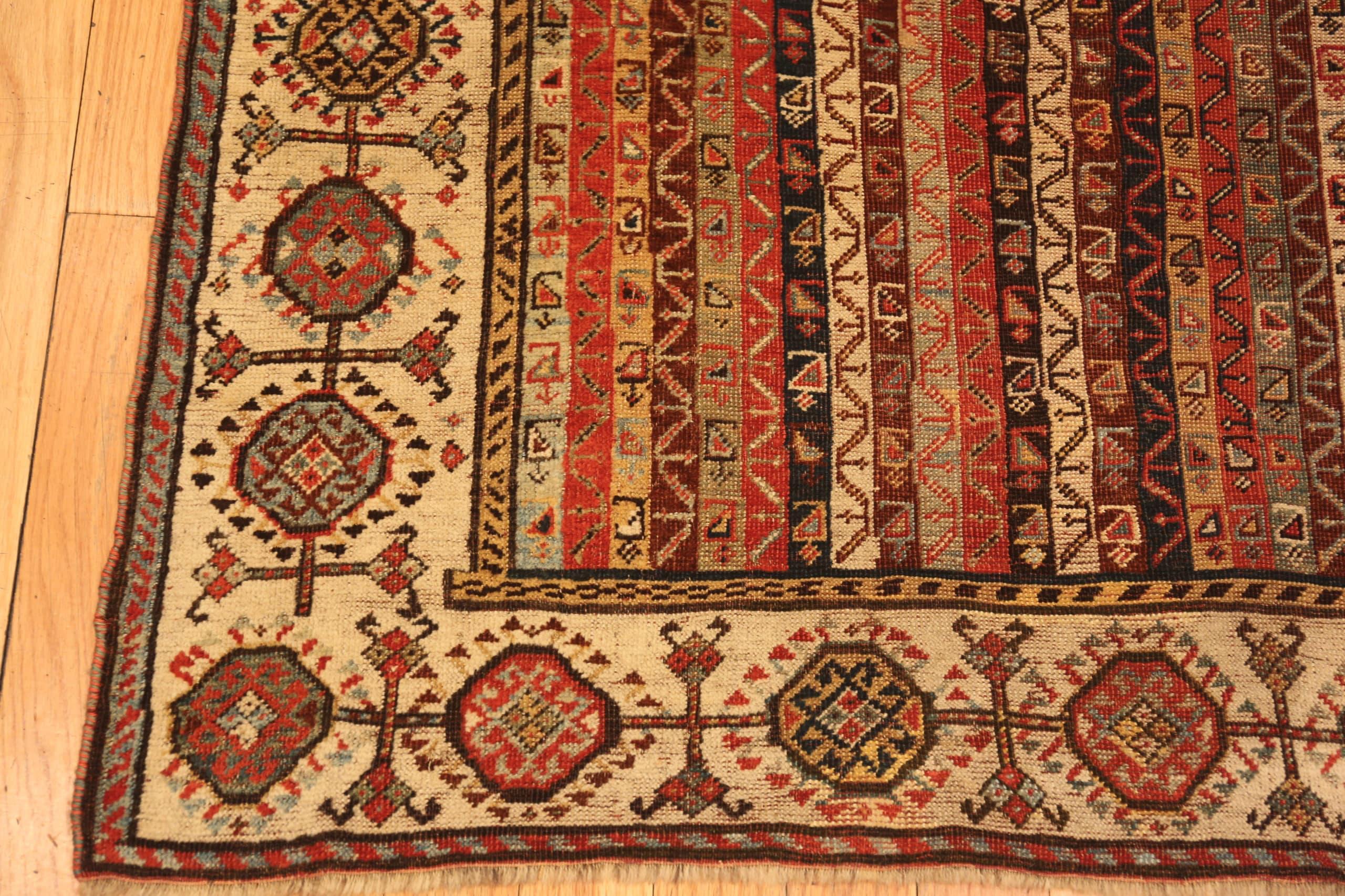 19th Century Tribal Geometric Antique Persian Qashqai Area Rug 5' x 8'4
