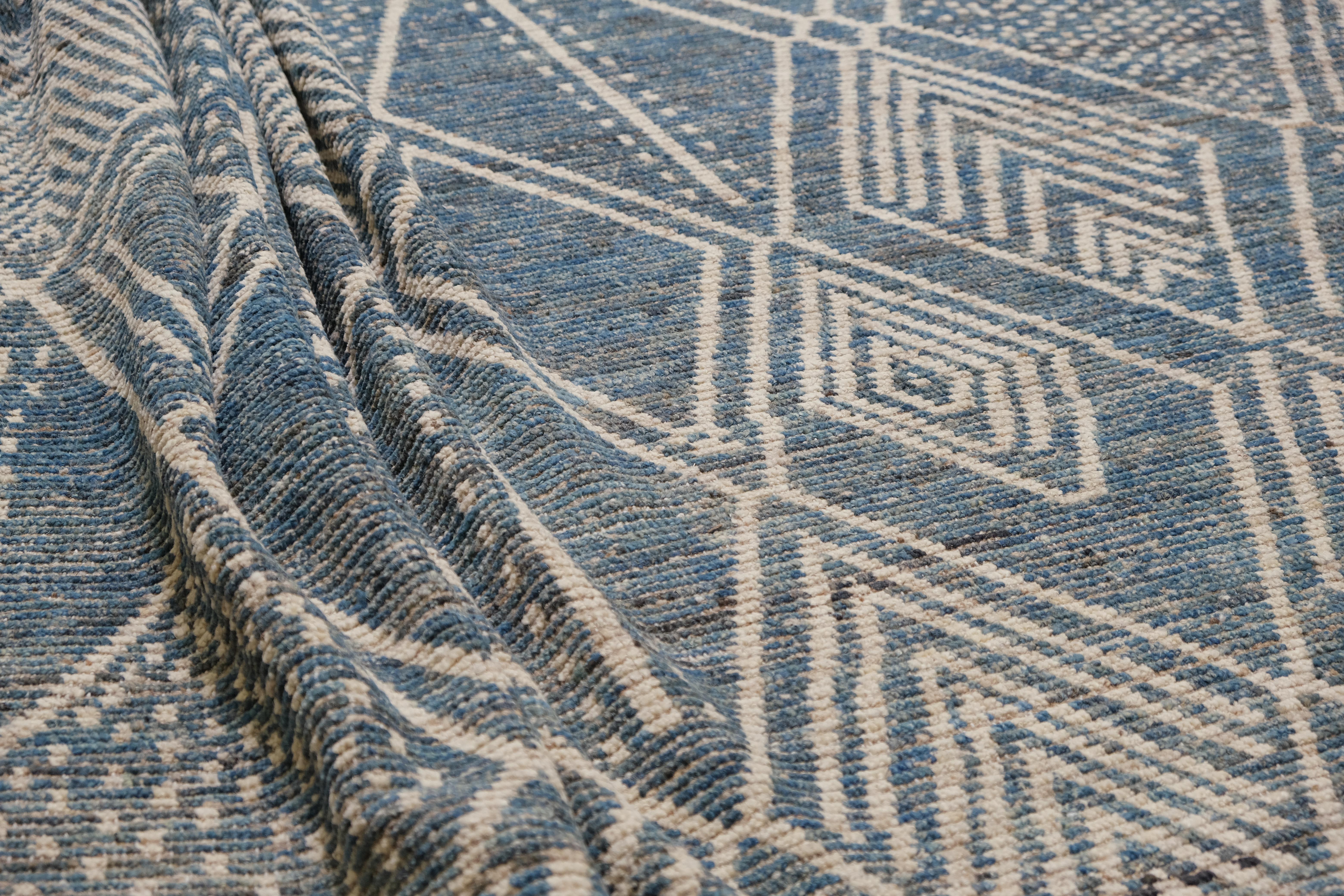 Hand-Knotted Tribal Geometric Beni Ourain Design Modern Rug 12'3''x16'8'' For Sale