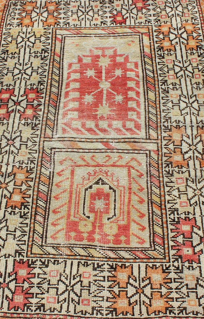 Tribal-Geometric Design Antique Turkish Oushak Rug in Burnt Orange and Brown For Sale 3