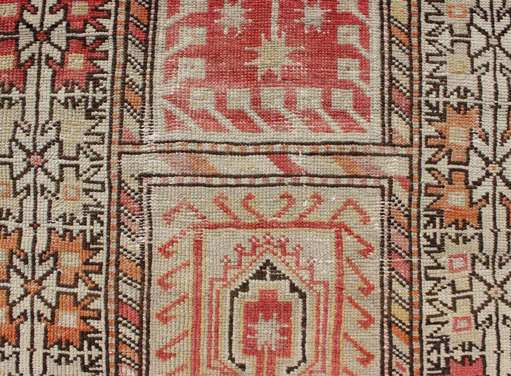 Early 20th Century Tribal-Geometric Design Antique Turkish Oushak Rug in Burnt Orange and Brown For Sale