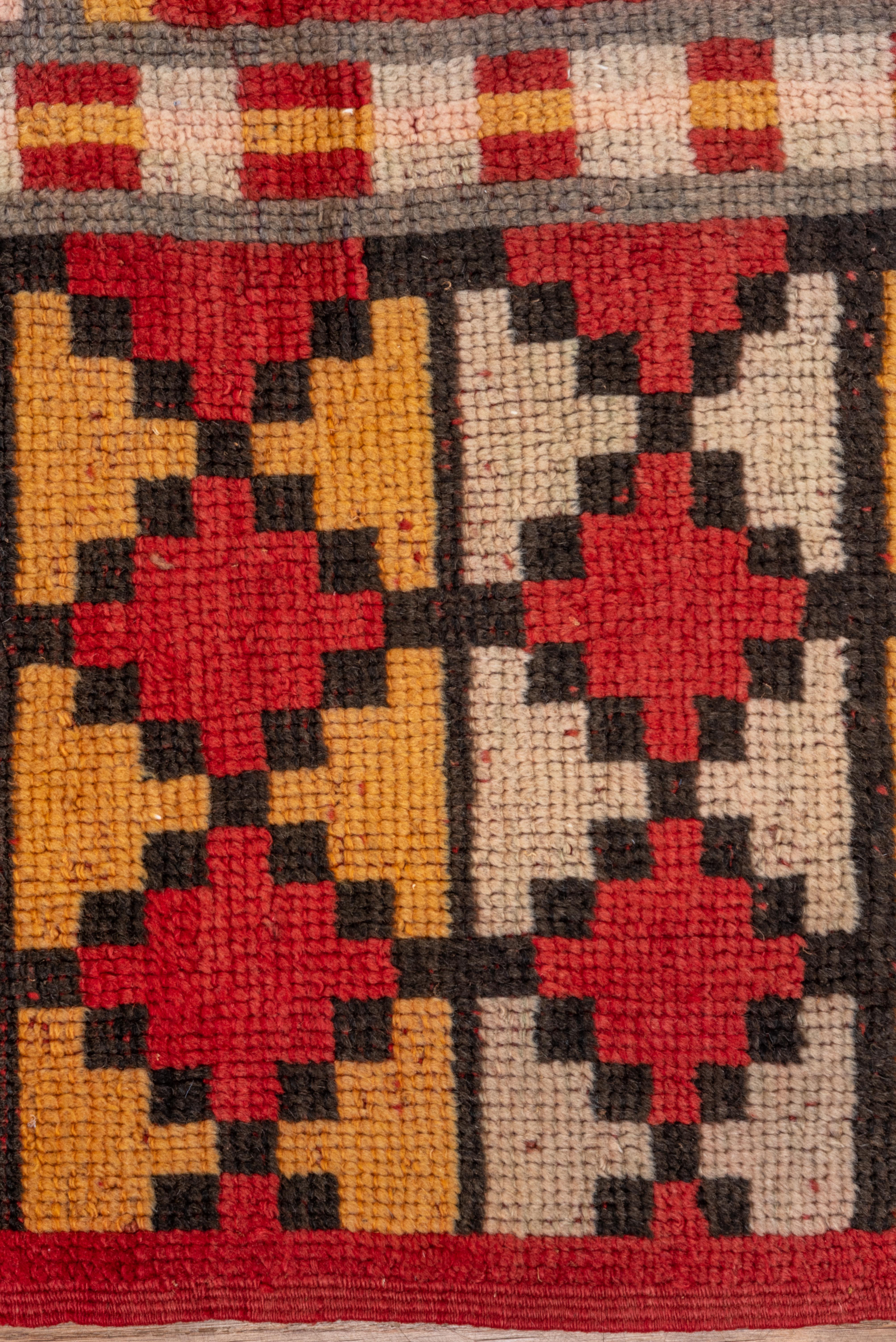 Wool Tribal Geometric Hummingbird Red with Afternoon Tan Hues For Sale