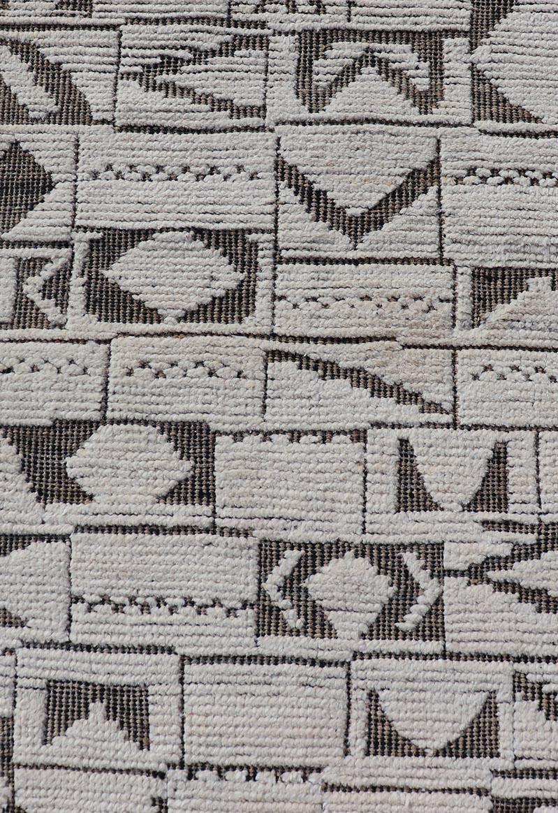 Afghano Runner Tribale Geometrico Moderno Afghanistan in Marrone e Crema 2'5 x 10'5 in vendita