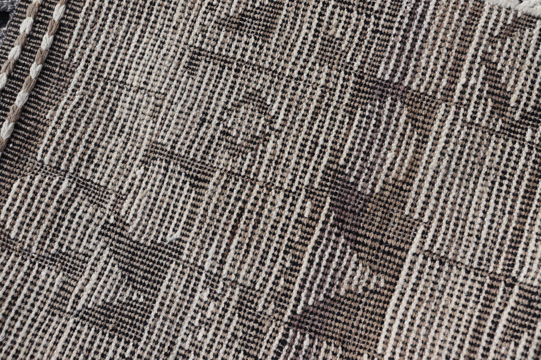 Runner Tribale Geometrico Moderno Afghanistan in Marrone e Crema 2'5 x 10'5 in vendita 1