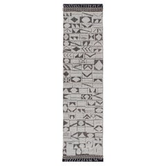 Tribal Geometric Modern Afghanistan Runner in Browns and Cream 2'5 x 10'5