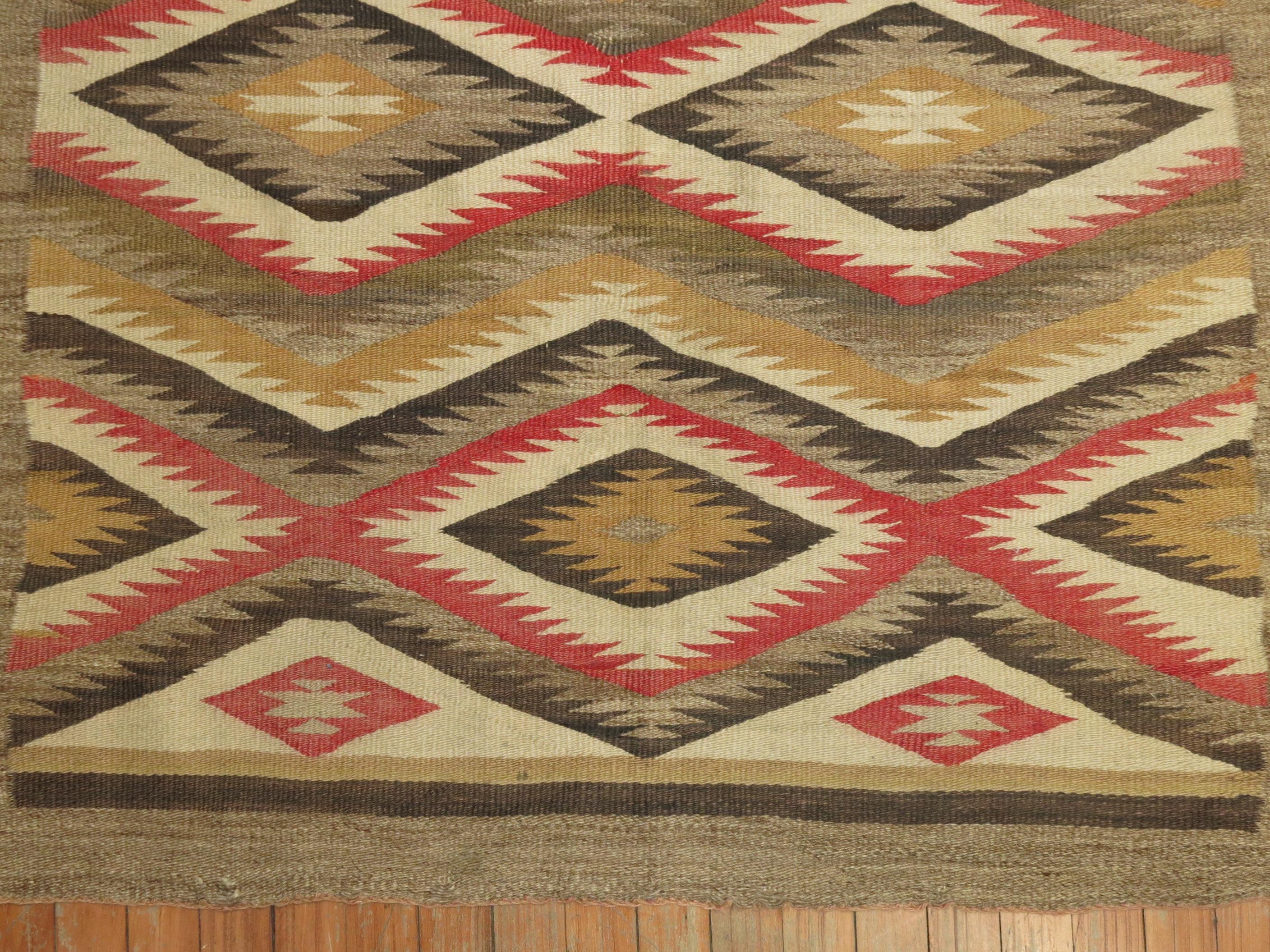 Native American Tribal Geometric Primitive Camel Field Antique American Navajo Rug For Sale